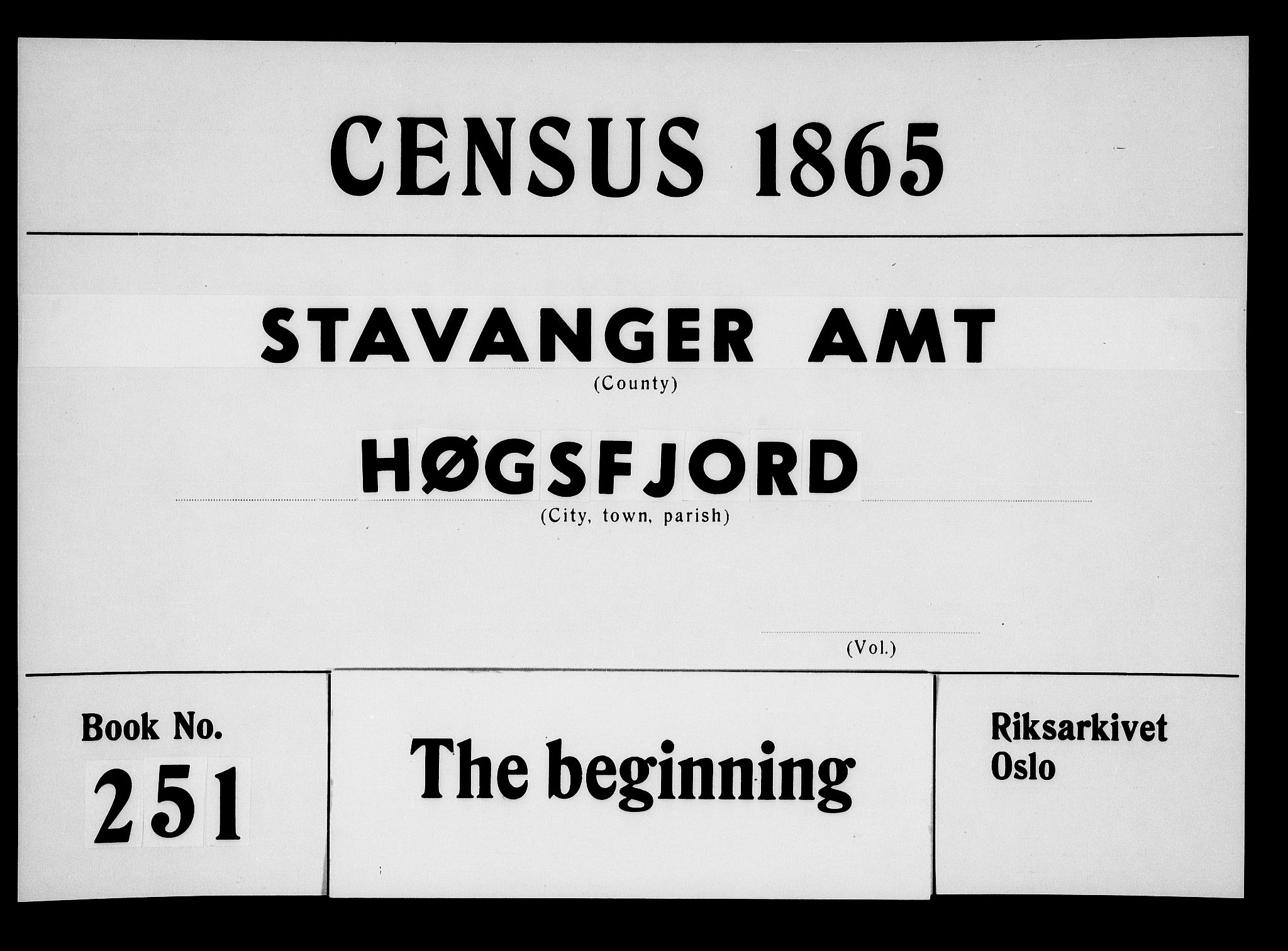 RA, Folketelling 1865 for 1128P Høgsfjord prestegjeld, 1865, s. 1