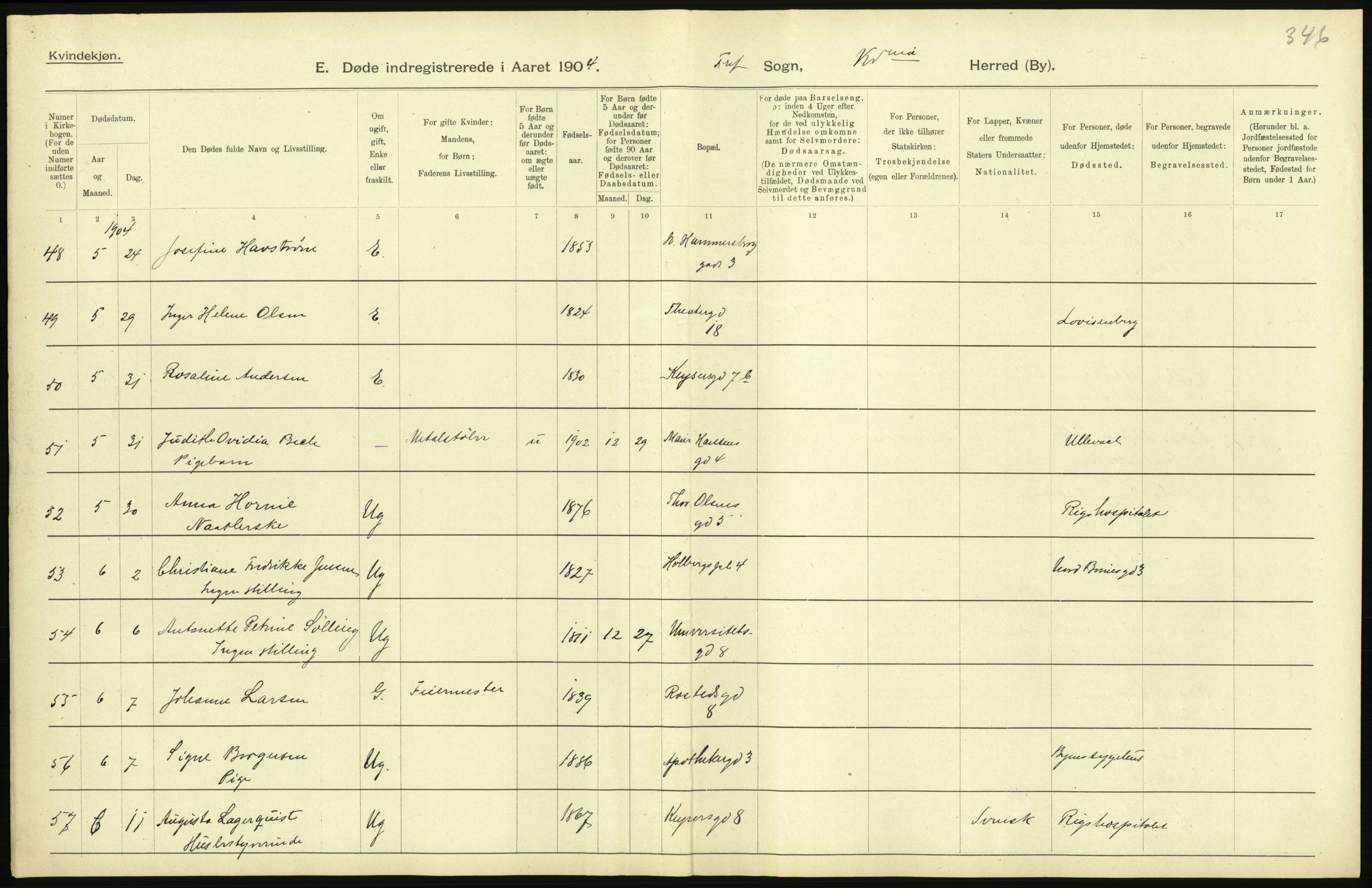 Statistisk sentralbyrå, Sosiodemografiske emner, Befolkning, AV/RA-S-2228/D/Df/Dfa/Dfab/L0004: Kristiania: Gifte, døde, 1904, s. 307