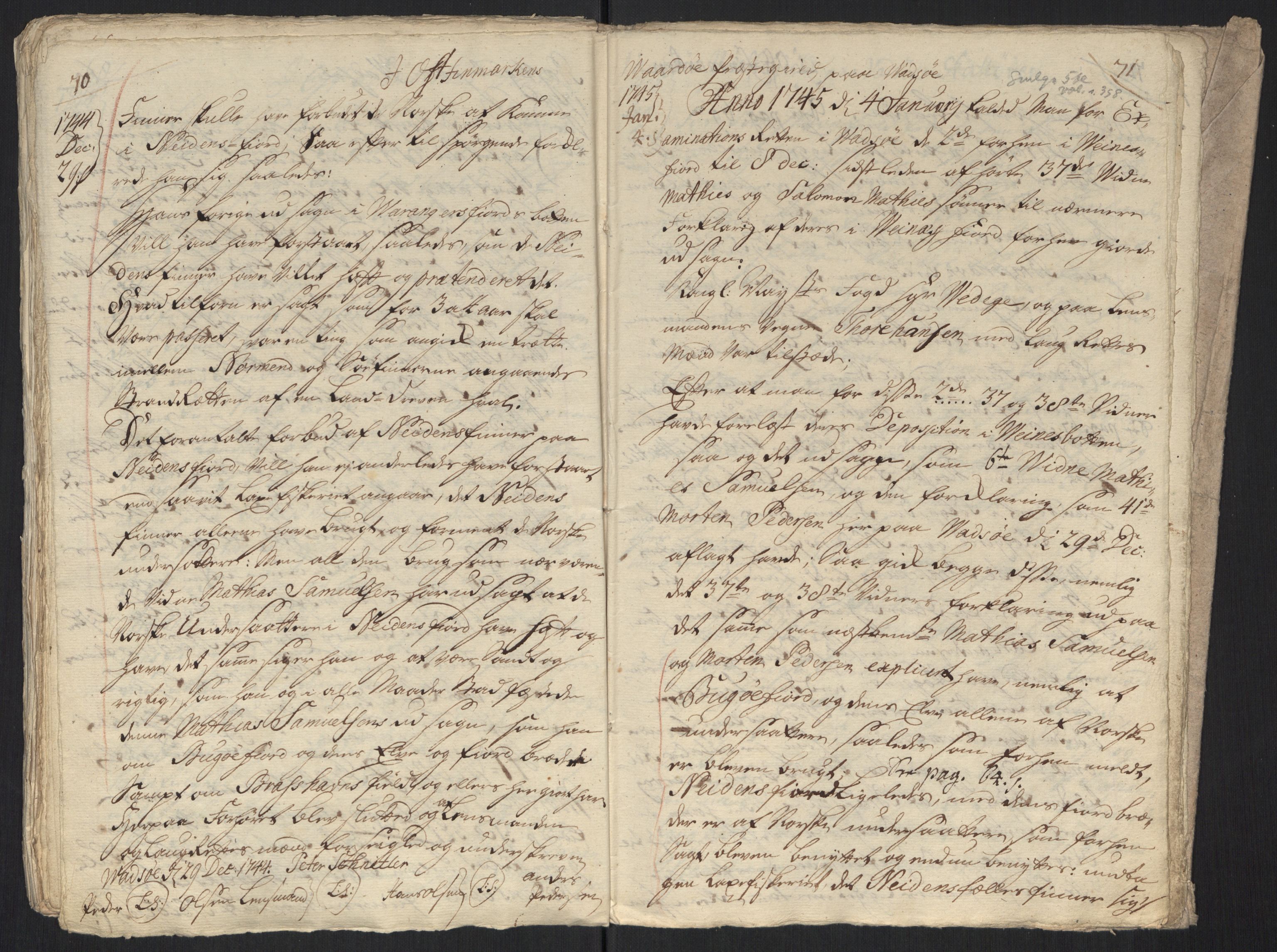 Danske Kanselli, Grensearkivet, RA/EA-4062/F/L0011a/0004: Volum XXIII-XXVIa / Vol. XXVIa: Major Schnitlers grenseeksaminasjonsprotokoll, 6. bind, 1744-1745, s. 70-71