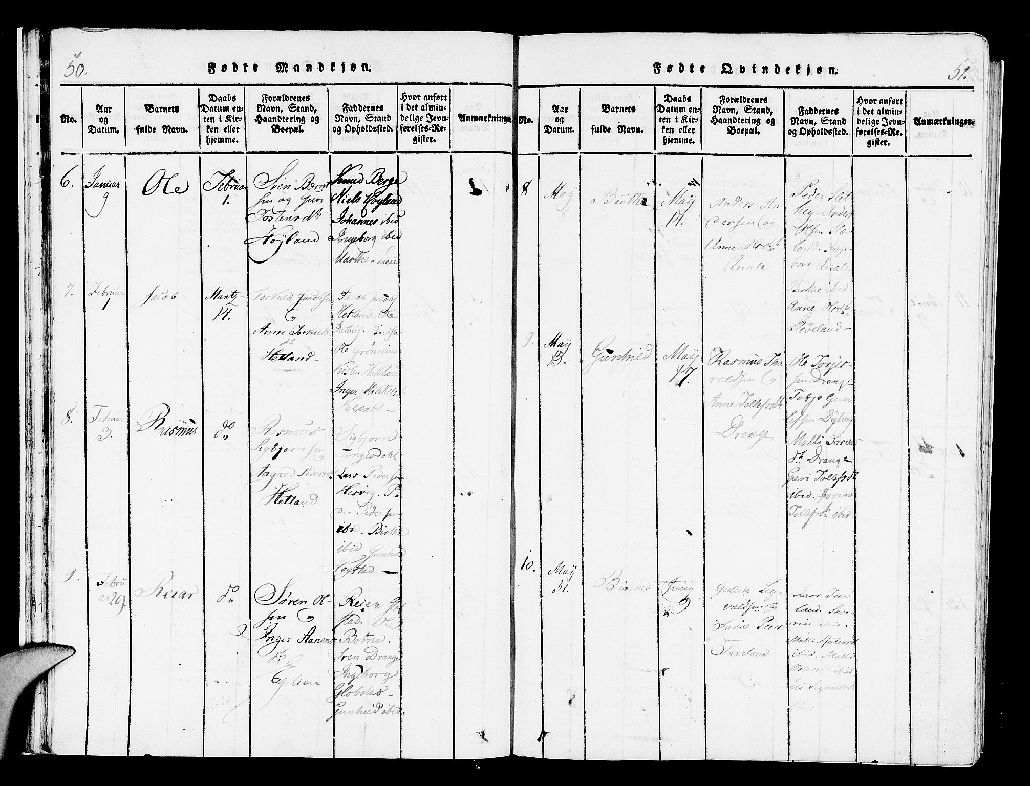 Helleland sokneprestkontor, AV/SAST-A-101810: Ministerialbok nr. A 4, 1815-1834, s. 50-51