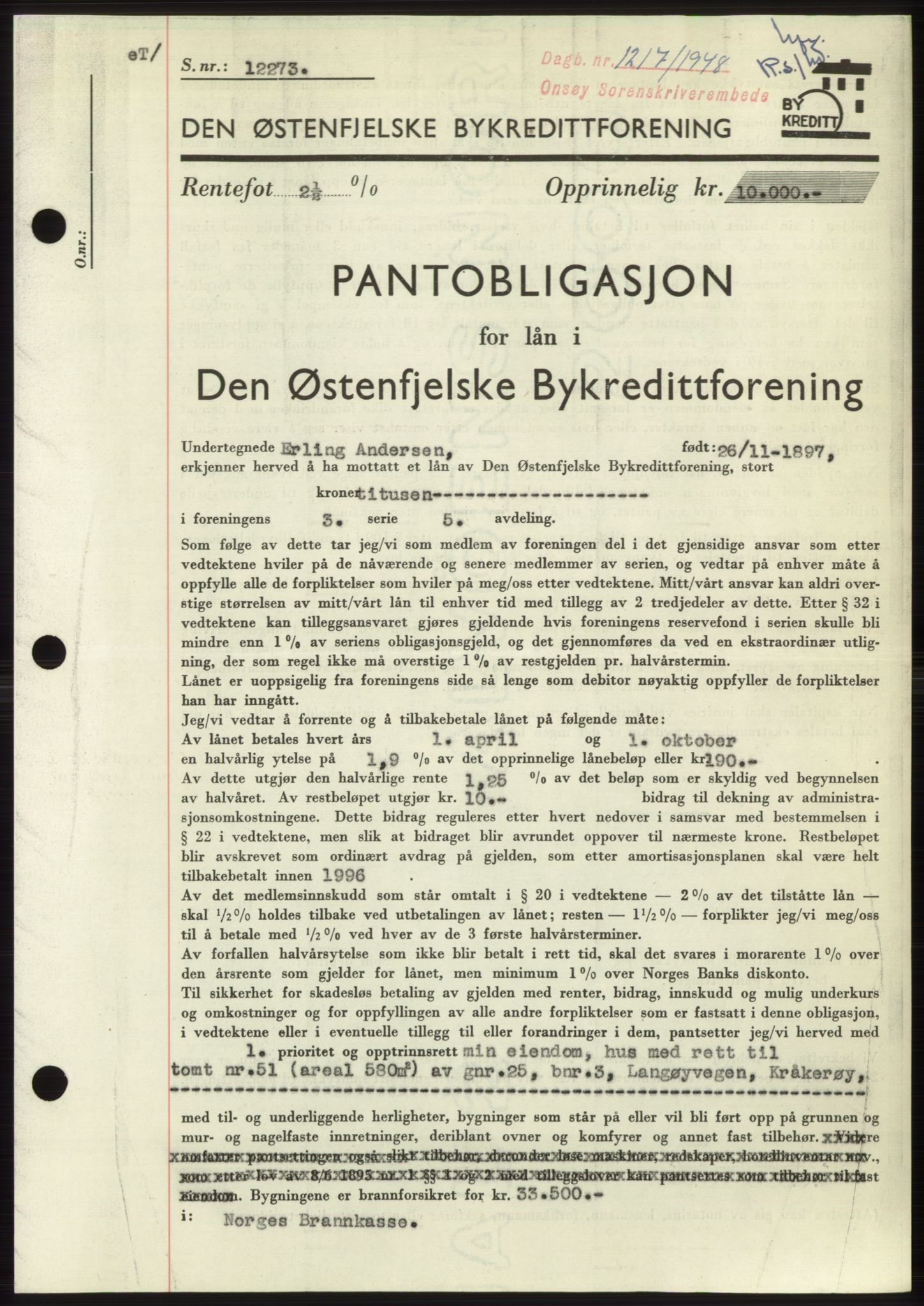 Onsøy sorenskriveri, SAO/A-10474/G/Ga/Gac/L0007: Pantebok nr. B 14-7, 1948-1948, Dagboknr: 1217/1948