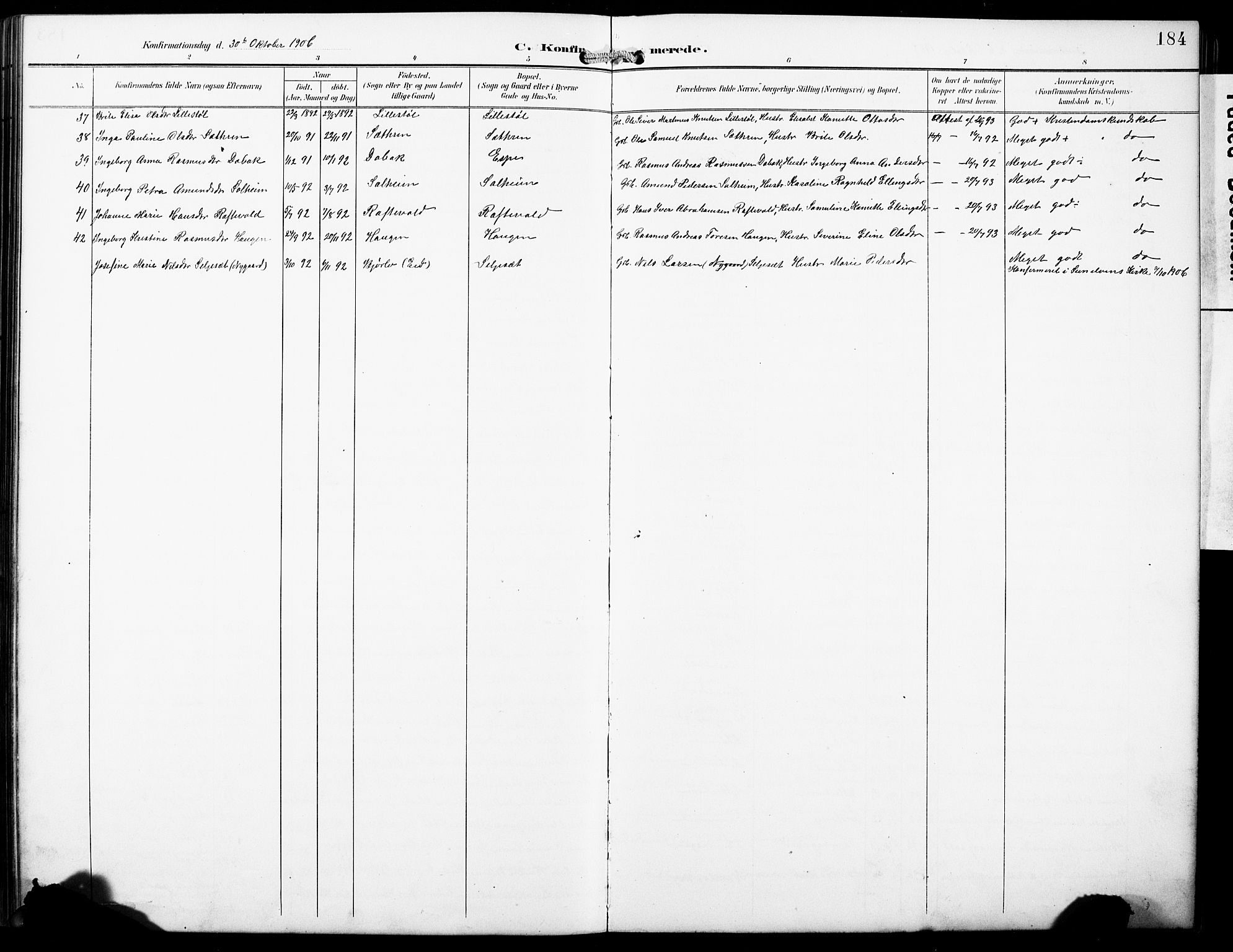 Hornindal sokneprestembete, AV/SAB-A-82401/H/Hab: Klokkerbok nr. A 2, 1894-1927, s. 184