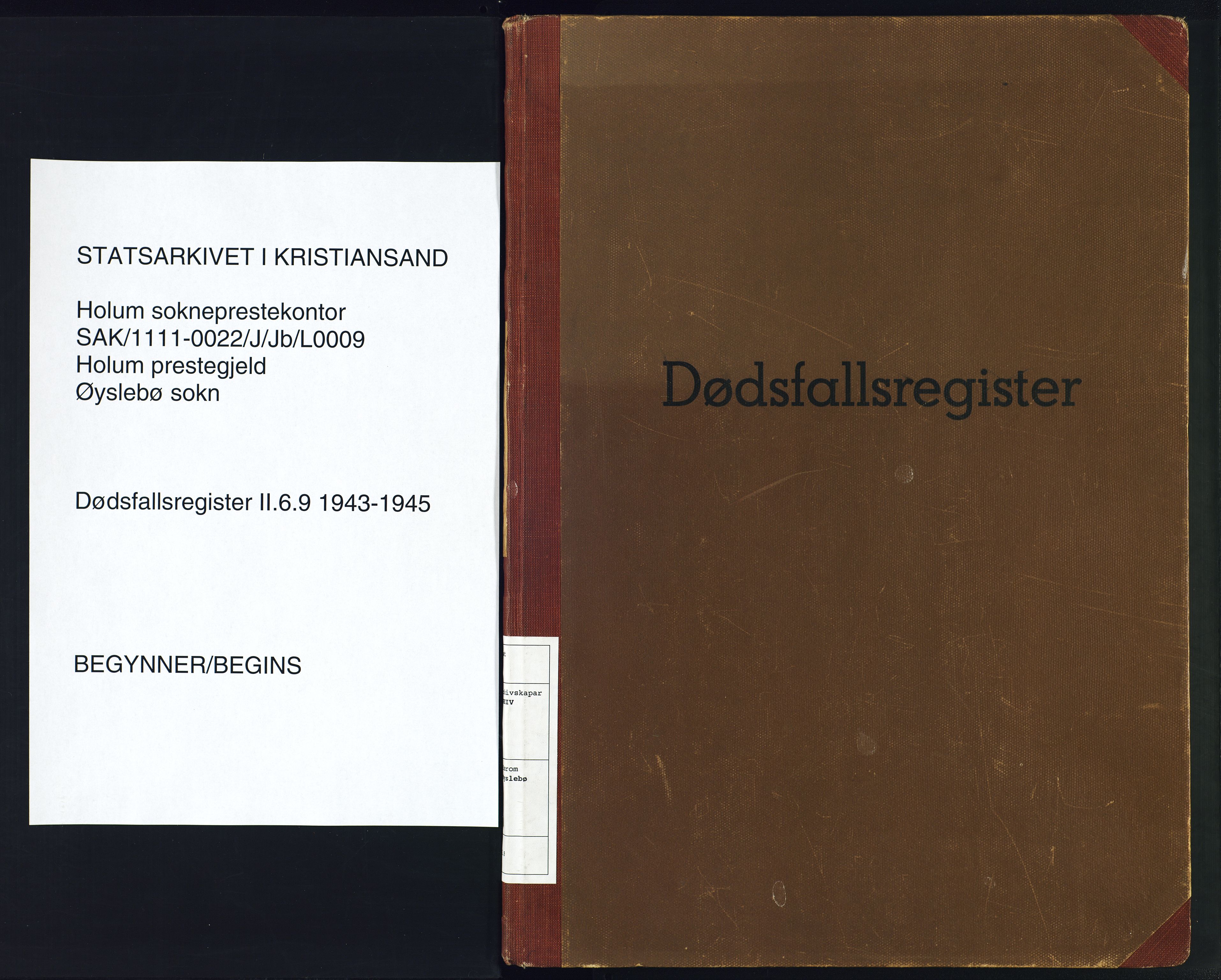 Holum sokneprestkontor, AV/SAK-1111-0022/J/Jb/L0009: II.6.9 - Dødsfallsregister Øyslebø, 1943-1945