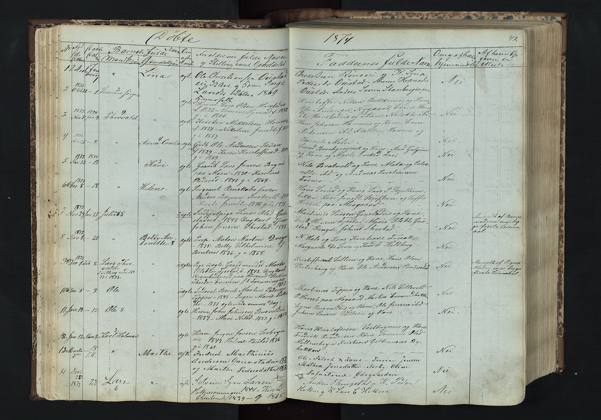 Romedal prestekontor, AV/SAH-PREST-004/L/L0011: Klokkerbok nr. 11, 1867-1895, s. 47