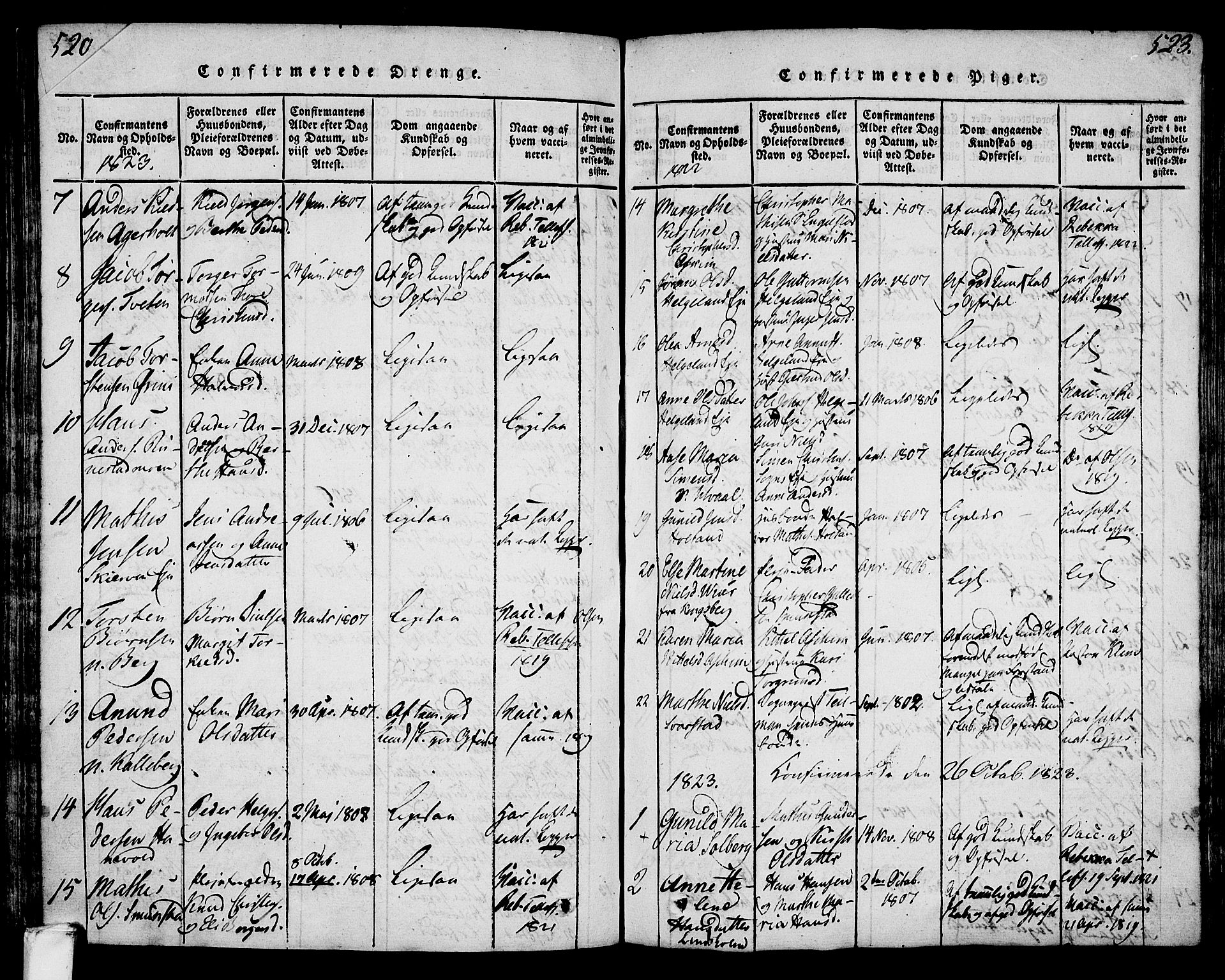 Lardal kirkebøker, AV/SAKO-A-350/F/Fa/L0005: Ministerialbok nr. I 5, 1814-1835, s. 522-523