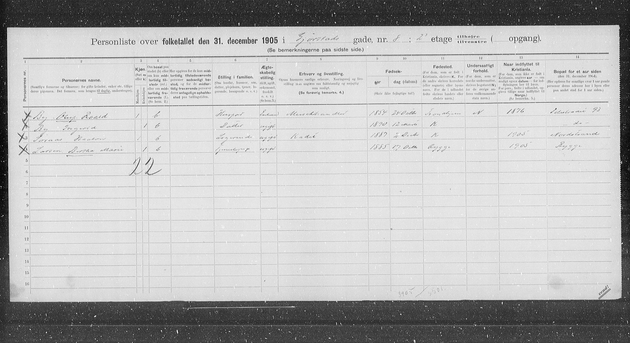OBA, Kommunal folketelling 31.12.1905 for Kristiania kjøpstad, 1905, s. 15274