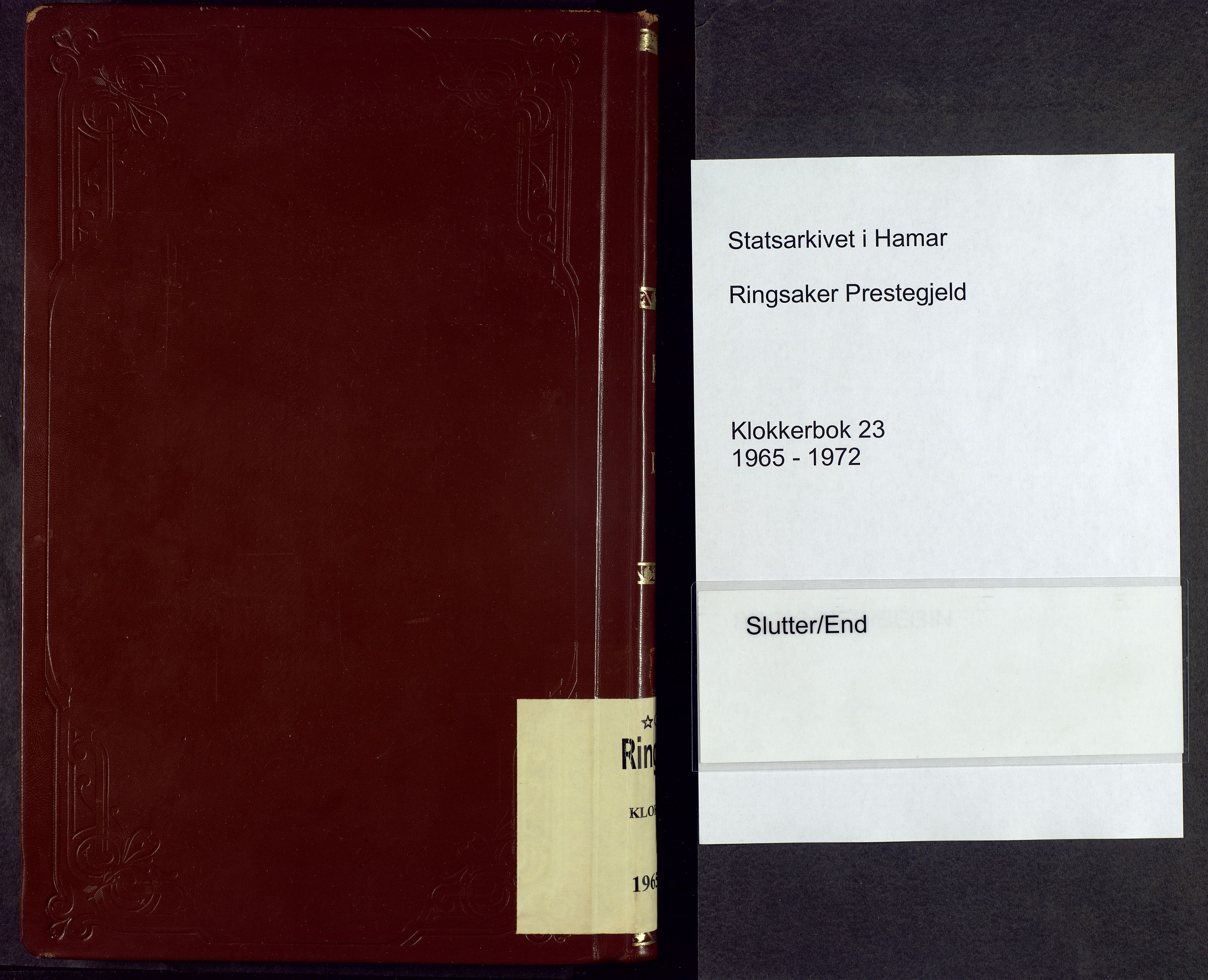 Ringsaker prestekontor, SAH/PREST-014/L/La/L0023: Klokkerbok nr. 23, 1965-1972