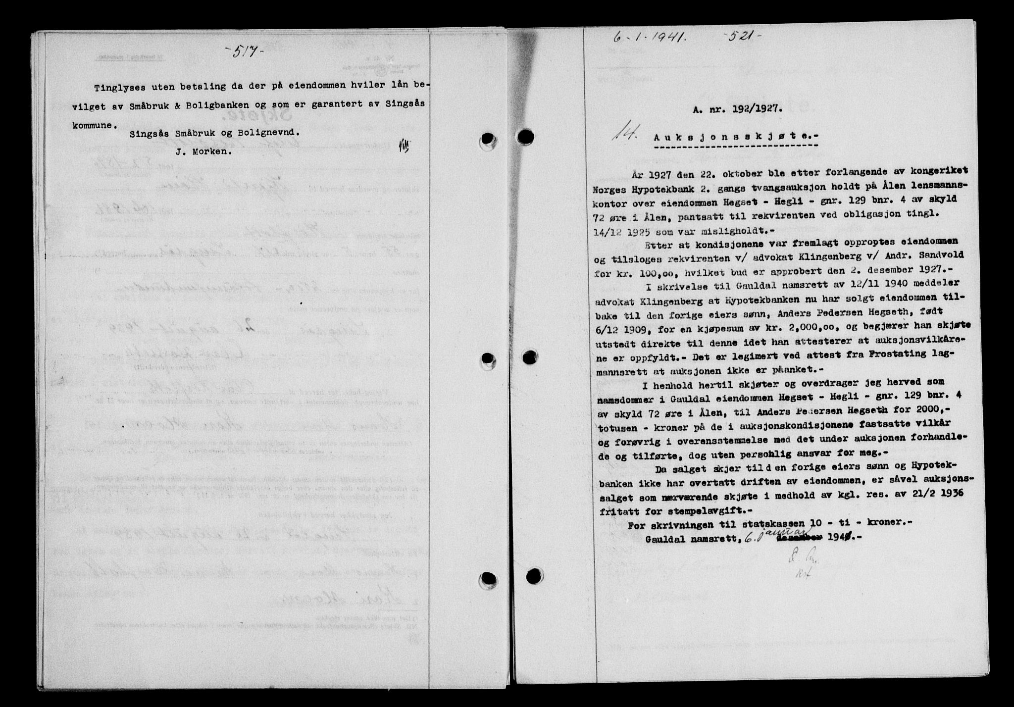 Gauldal sorenskriveri, SAT/A-0014/1/2/2C/L0052: Pantebok nr. 57, 1940-1941, Dagboknr: 14/1941