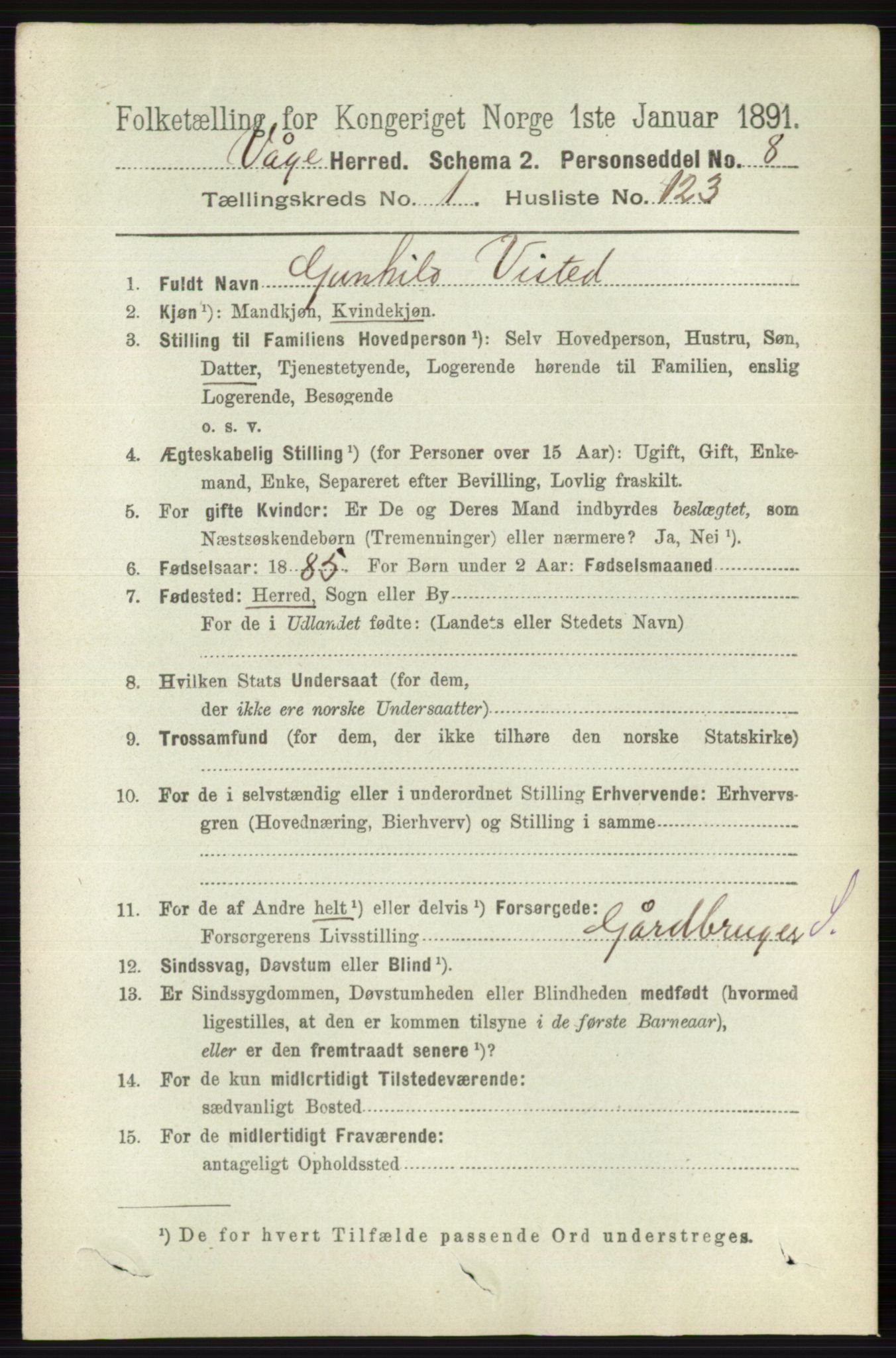RA, Folketelling 1891 for 0515 Vågå herred, 1891, s. 936