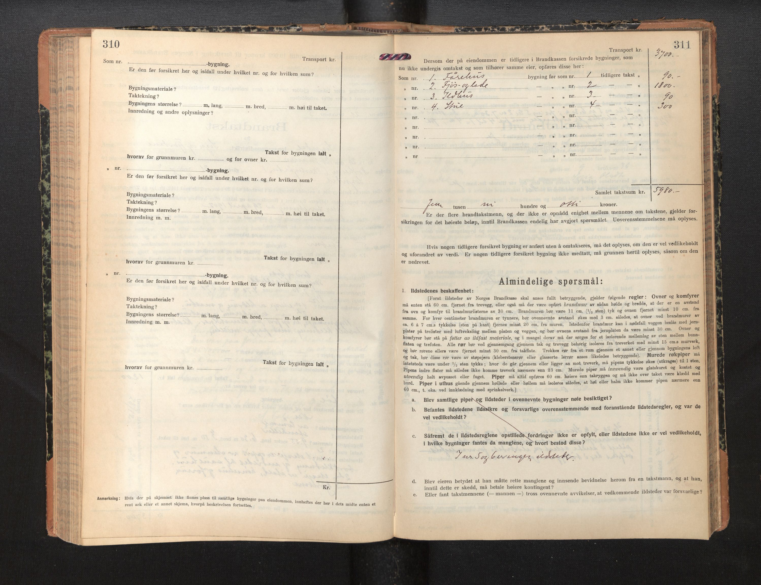 Lensmannen i Sogndal, SAB/A-29901/0012/L0012: Branntakstprotokoll, skjematakst, 1922-1931, s. 310-311