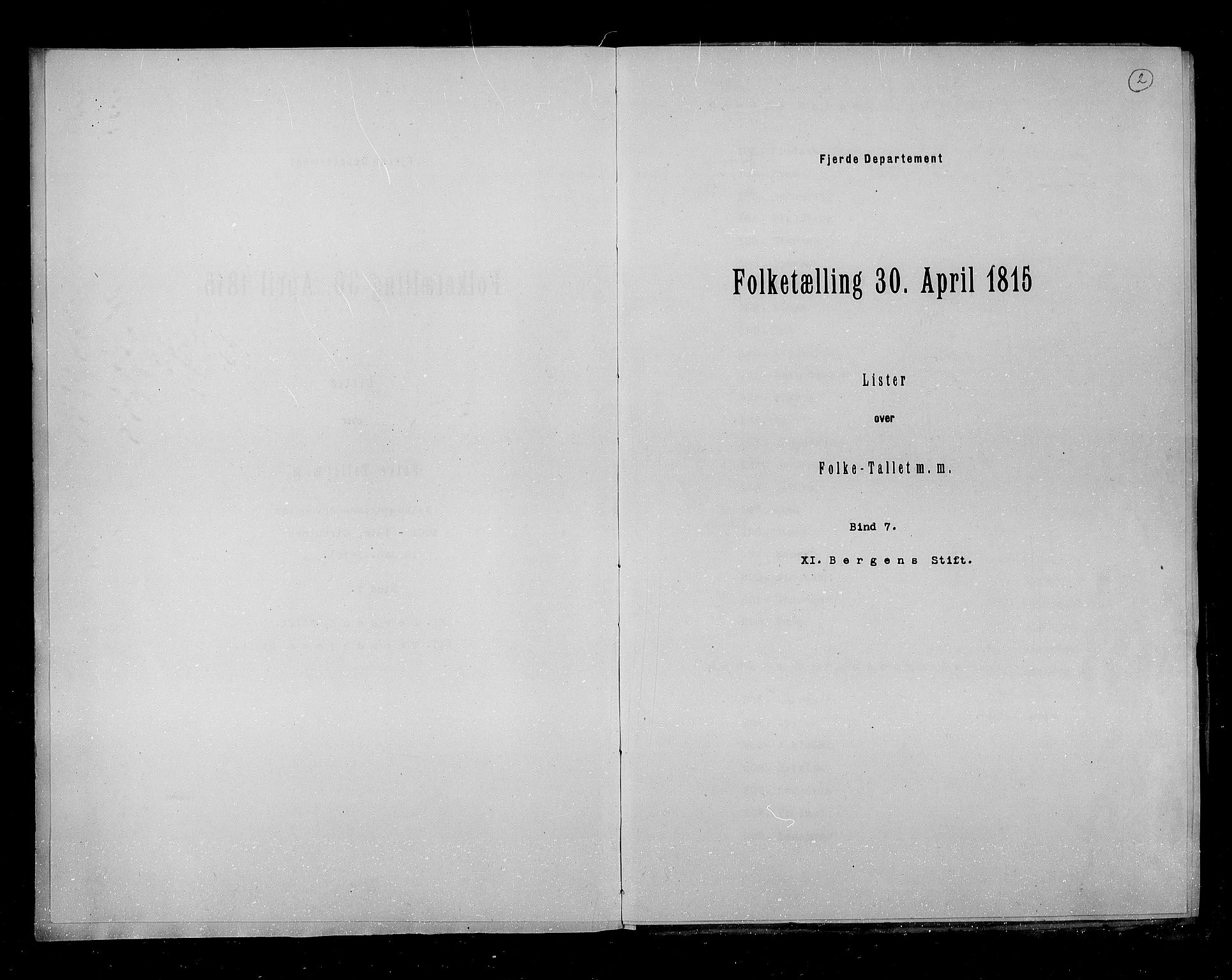 RA, Folketellingen 1815, bind 7: Folkemengdens bevegelse i Bergen stift og Trondheim stift, 1815, s. 2