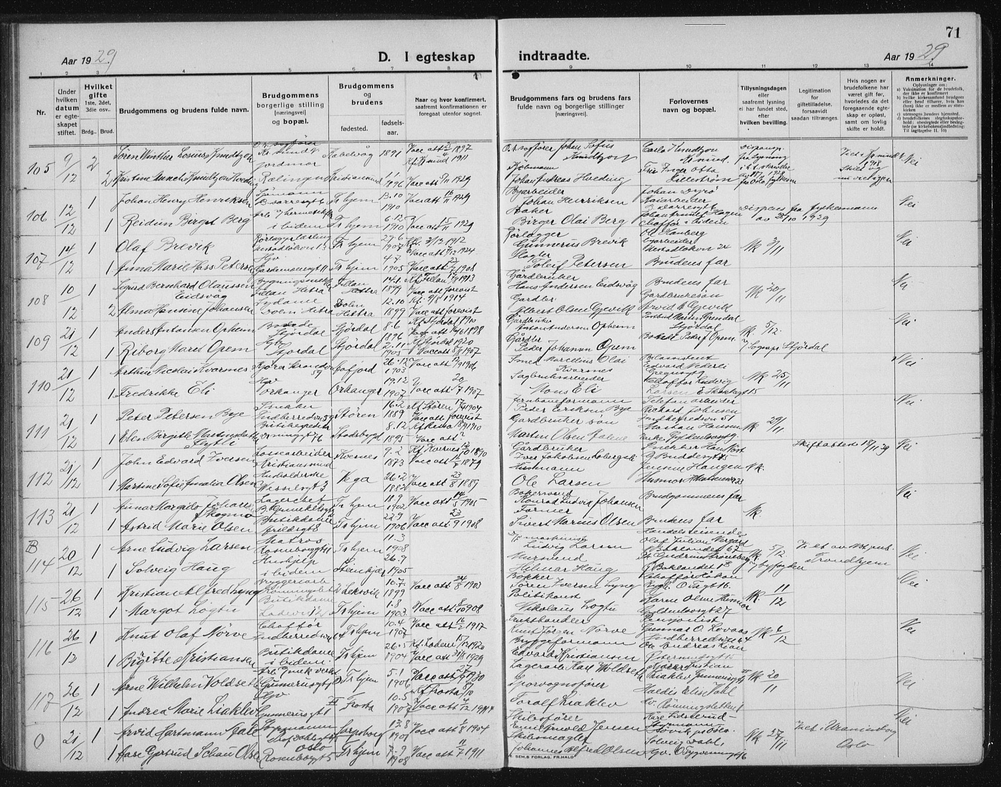 Ministerialprotokoller, klokkerbøker og fødselsregistre - Sør-Trøndelag, SAT/A-1456/605/L0260: Klokkerbok nr. 605C07, 1922-1942, s. 71