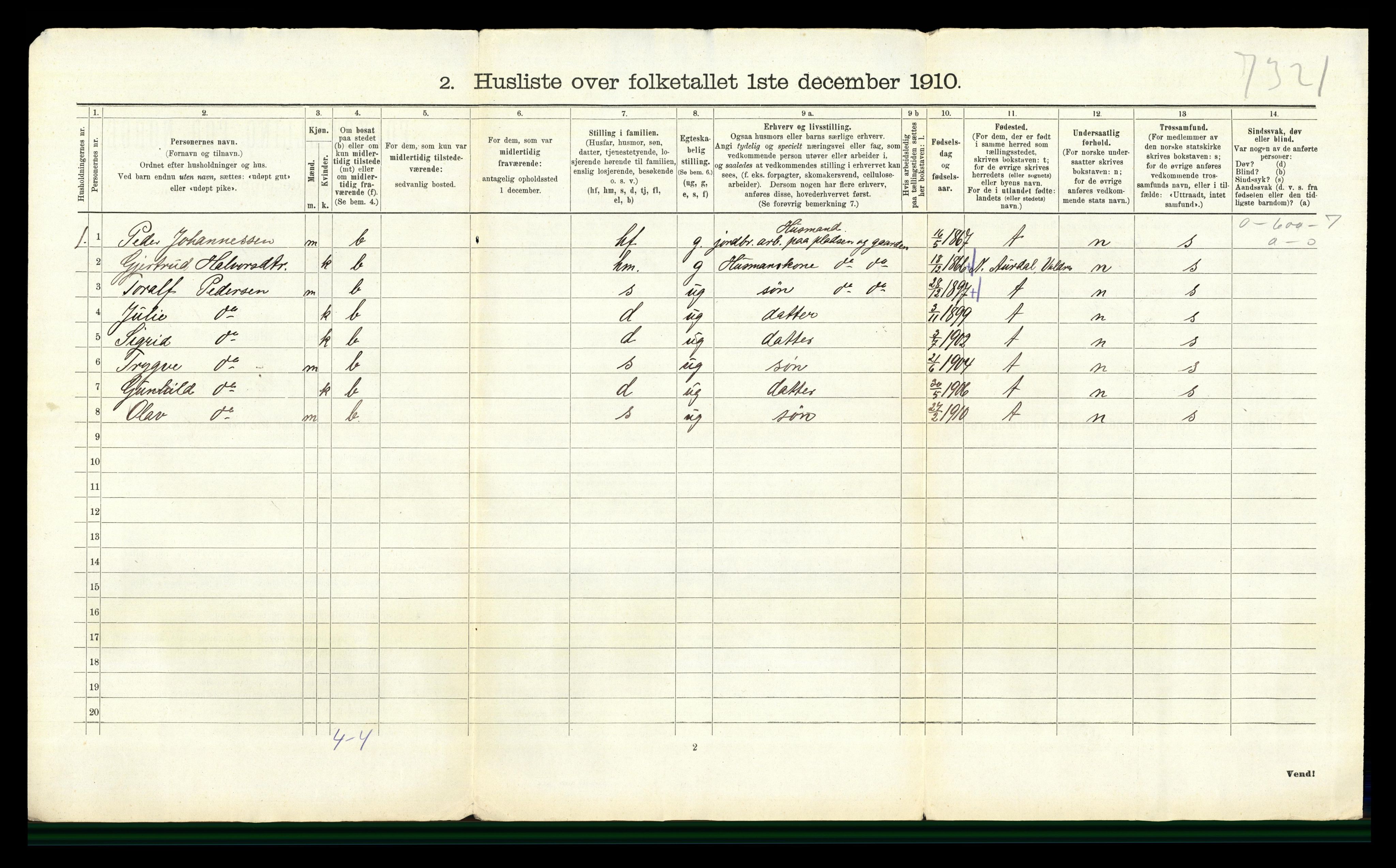 RA, Folketelling 1910 for 0411 Nes herred, 1910, s. 44