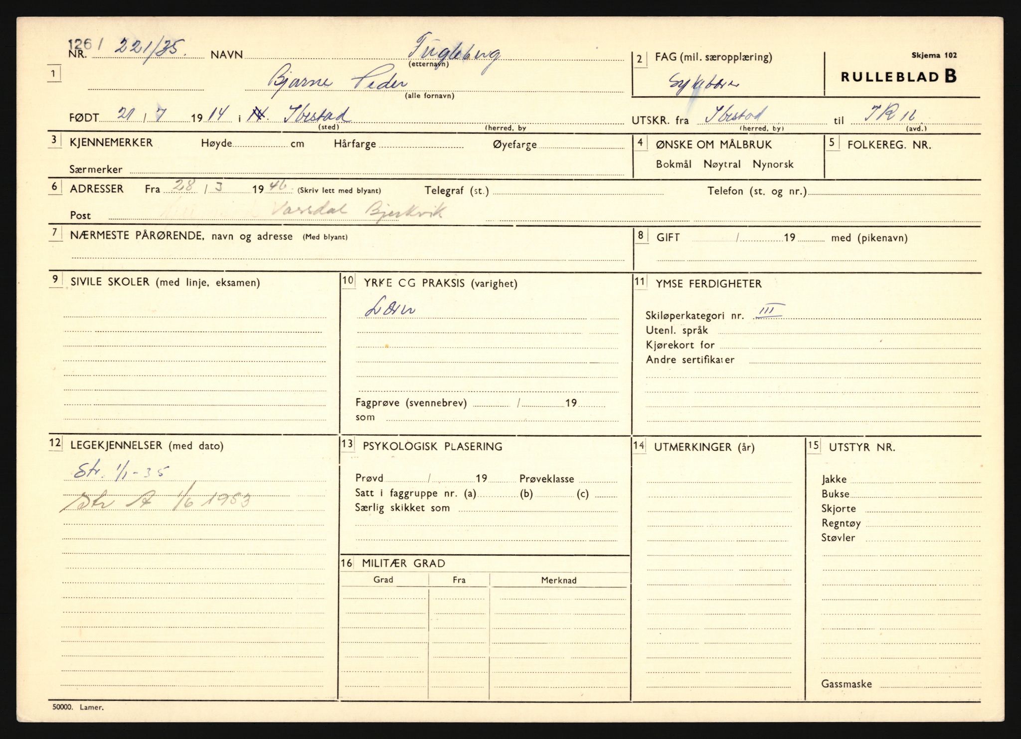 Forsvaret, Troms infanteriregiment nr. 16, AV/RA-RAFA-3146/P/Pa/L0019: Rulleblad for regimentets menige mannskaper, årsklasse 1935, 1935, s. 233