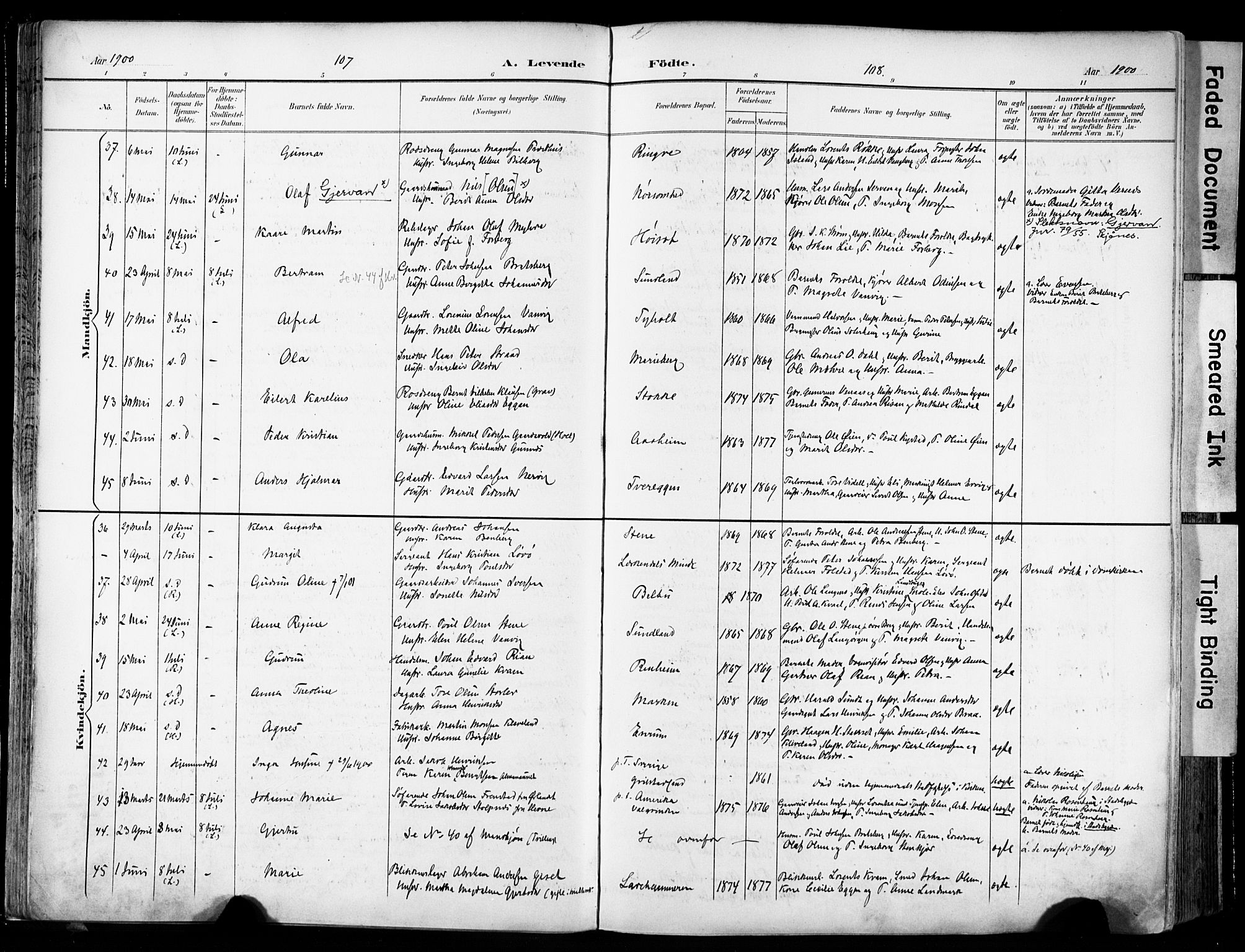 Ministerialprotokoller, klokkerbøker og fødselsregistre - Sør-Trøndelag, AV/SAT-A-1456/606/L0301: Ministerialbok nr. 606A16, 1894-1907, s. 107-108