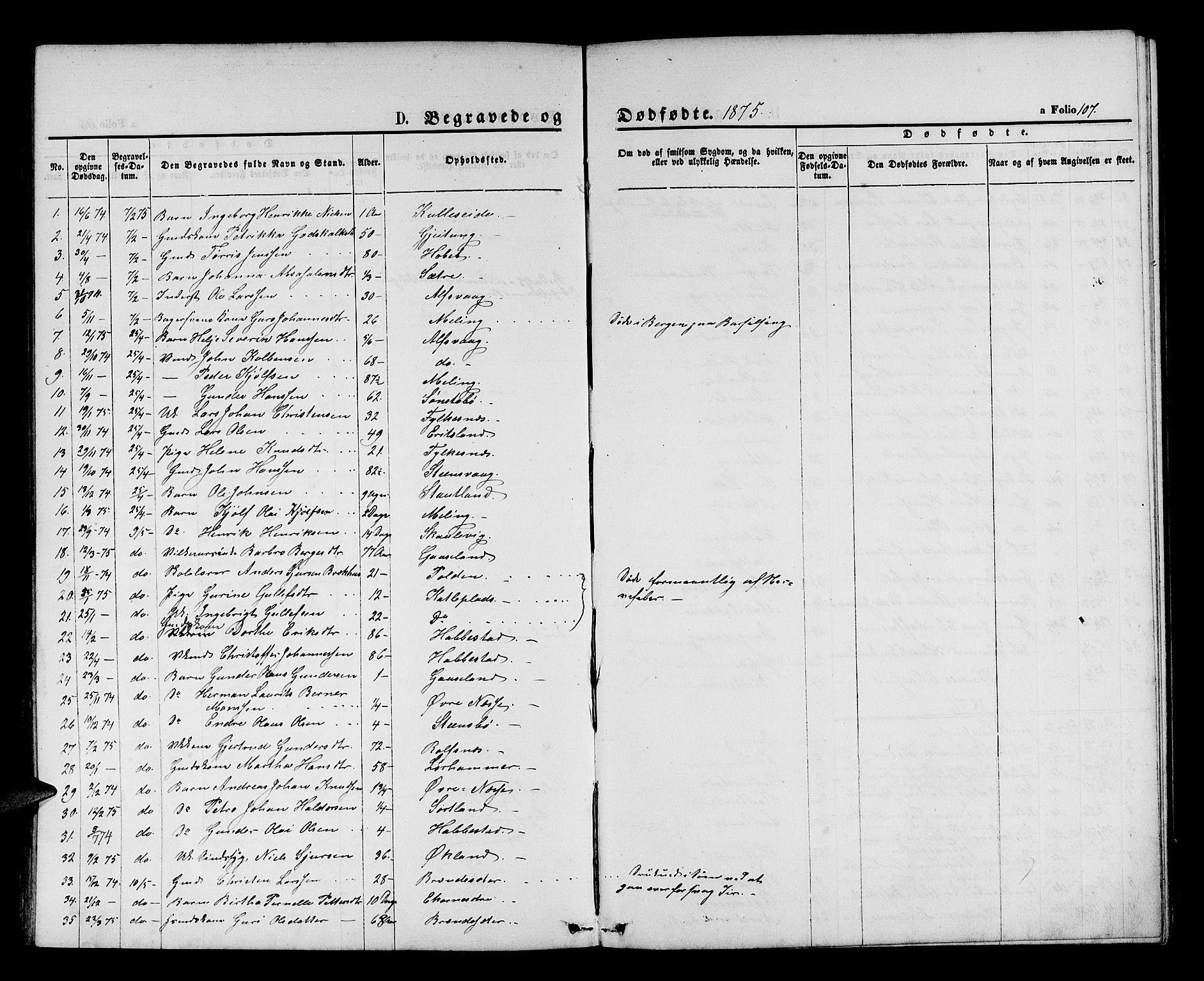 Finnås sokneprestembete, AV/SAB-A-99925/H/Ha/Hab/Habb/L0002: Klokkerbok nr. B 2, 1871-1881, s. 107