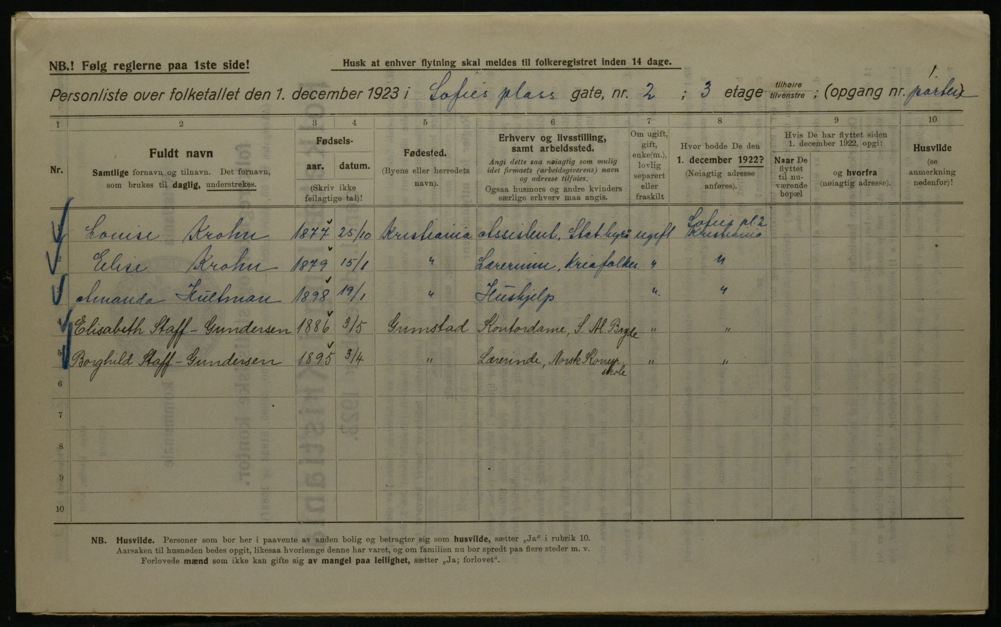 OBA, Kommunal folketelling 1.12.1923 for Kristiania, 1923, s. 109512