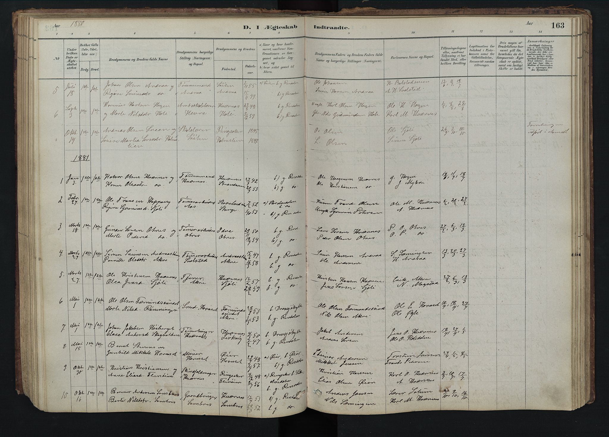 Rendalen prestekontor, SAH/PREST-054/H/Ha/Hab/L0009: Klokkerbok nr. 9, 1879-1902, s. 163