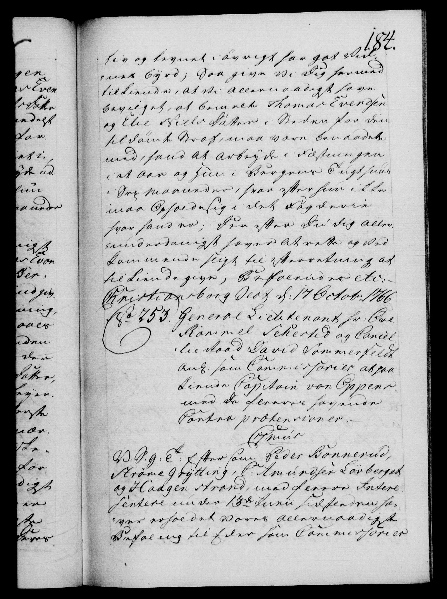Danske Kanselli 1572-1799, AV/RA-EA-3023/F/Fc/Fca/Fcab/L0038: Norske tegnelser, 1766-1768, s. 184a