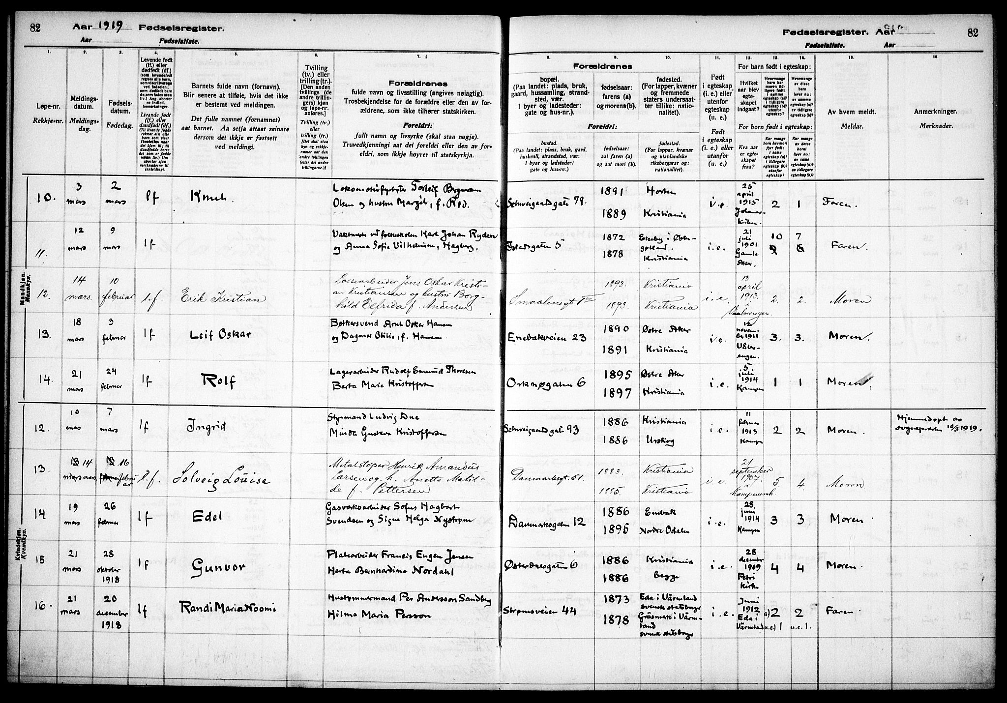 Vålerengen prestekontor Kirkebøker, AV/SAO-A-10878/J/Ja/L0001: Fødselsregister nr. 1, 1916-1924, s. 82