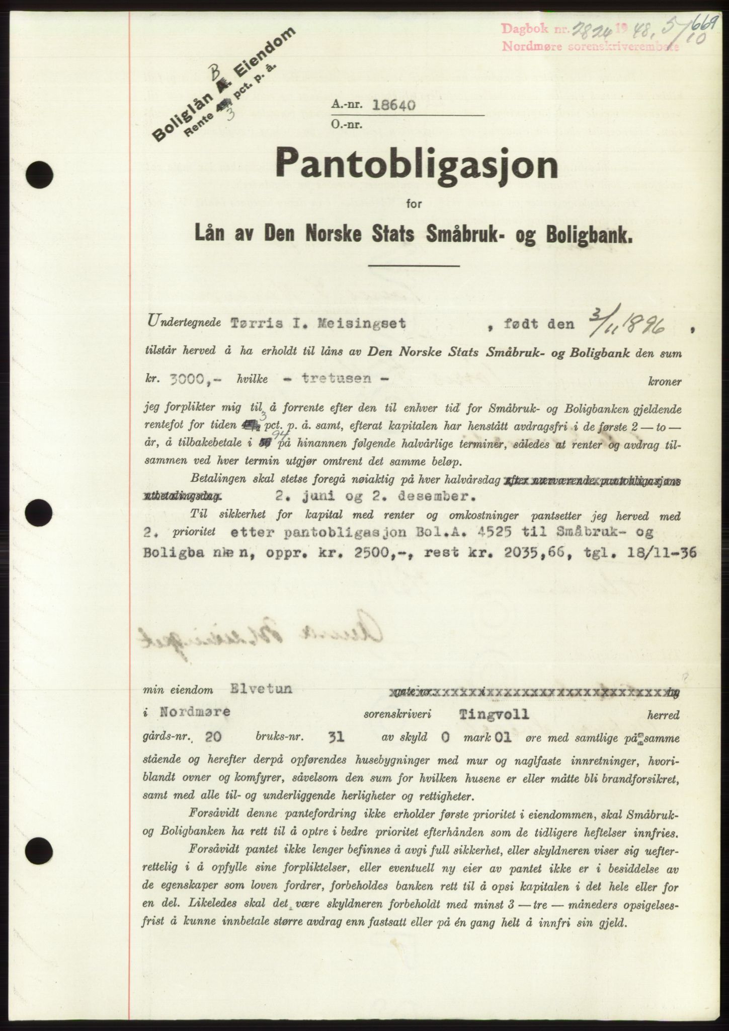 Nordmøre sorenskriveri, SAT/A-4132/1/2/2Ca: Pantebok nr. B99, 1948-1948, Dagboknr: 2826/1948