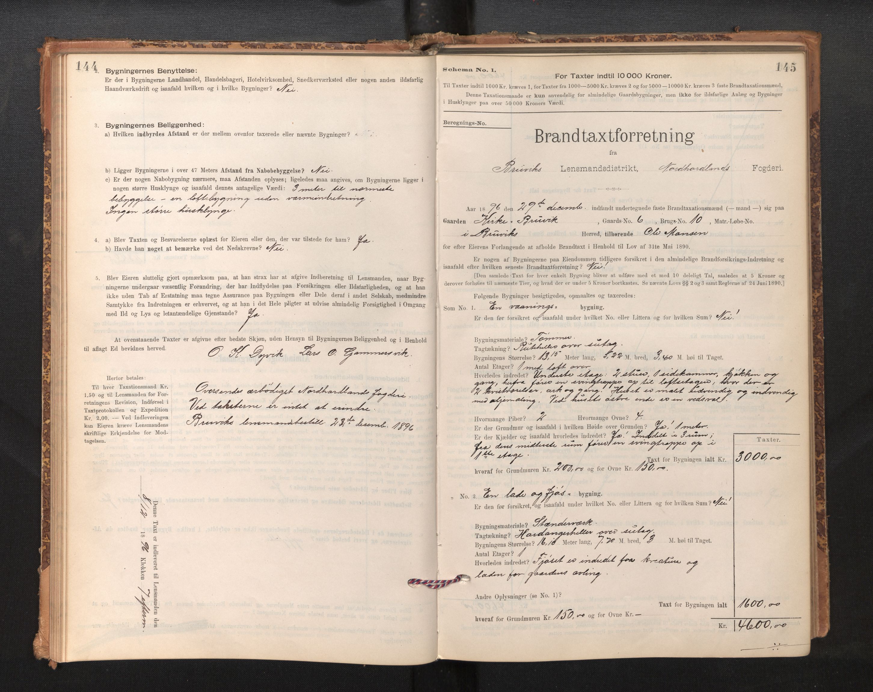 Lensmannen i Bruvik, SAB/A-31301/0012/L0006: Branntakstprotokoll, skjematakst, 1894-1906, s. 144-145