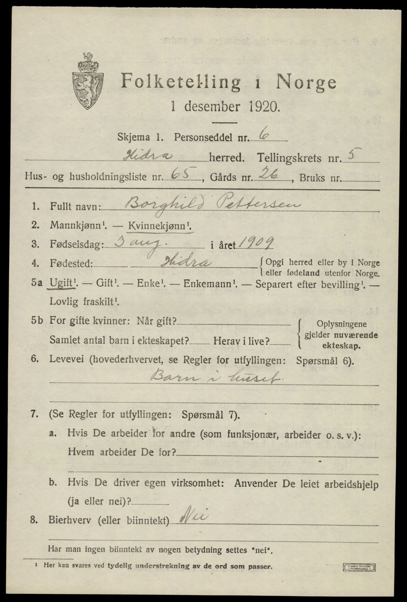 SAK, Folketelling 1920 for 1042 Hidra herred, 1920, s. 4074