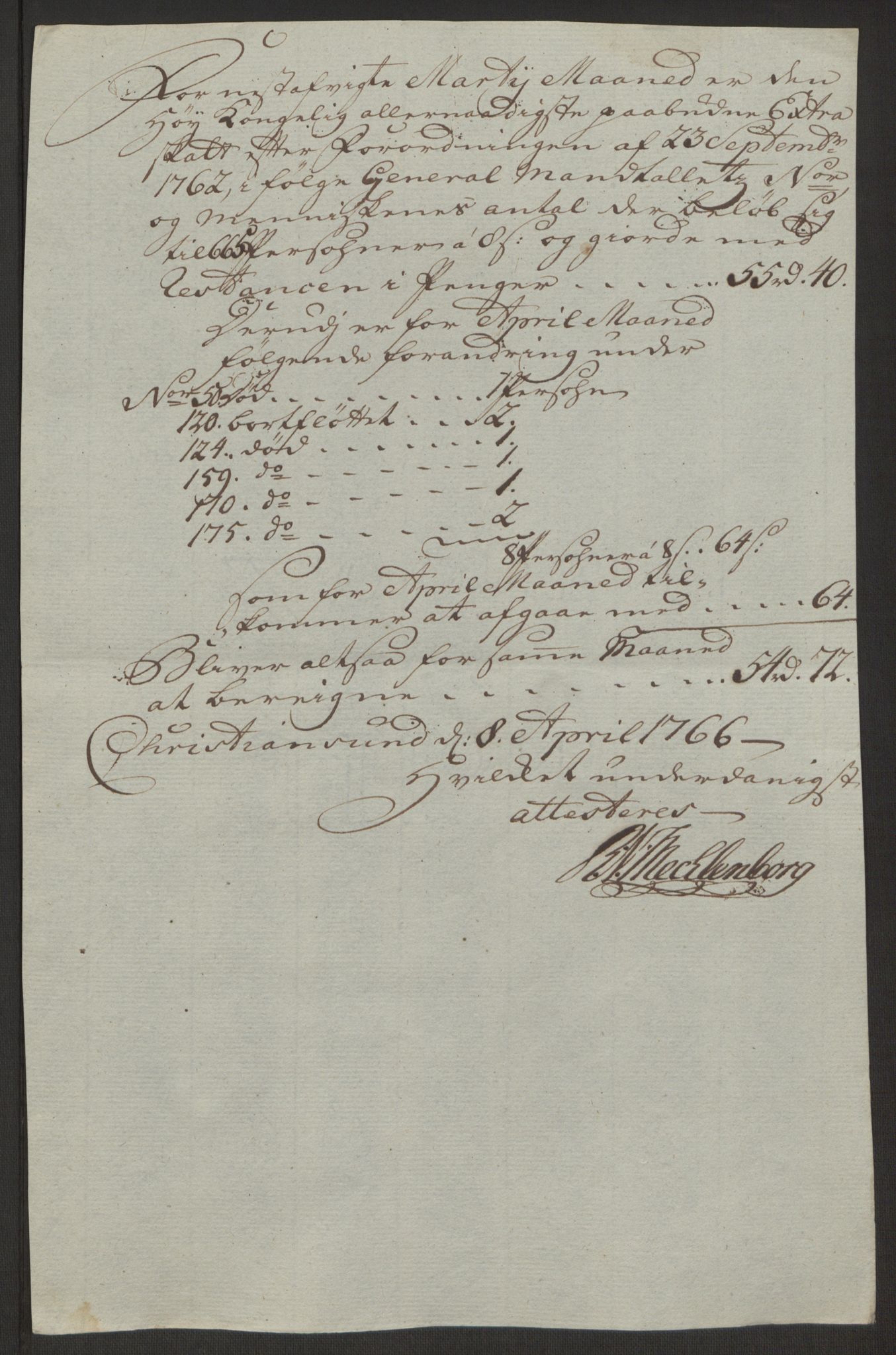 Rentekammeret inntil 1814, Reviderte regnskaper, Byregnskaper, AV/RA-EA-4066/R/Rr/L0495/0004: [R1] Kontribusjonsregnskap / Ekstraskatt, 1762-1772, s. 121