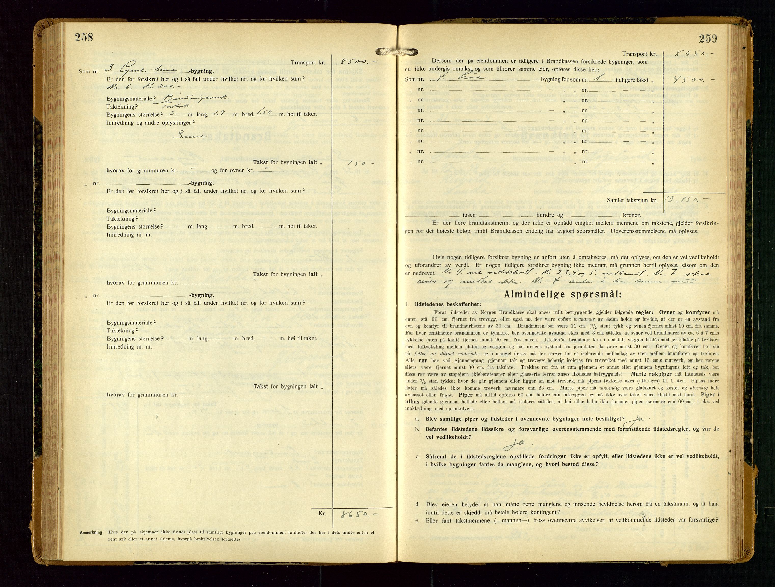 Sauda lensmannskontor, SAST/A-100177/Gob/L0003: Branntakstprotokoll - skjematakst, 1928-1936, s. 258-259