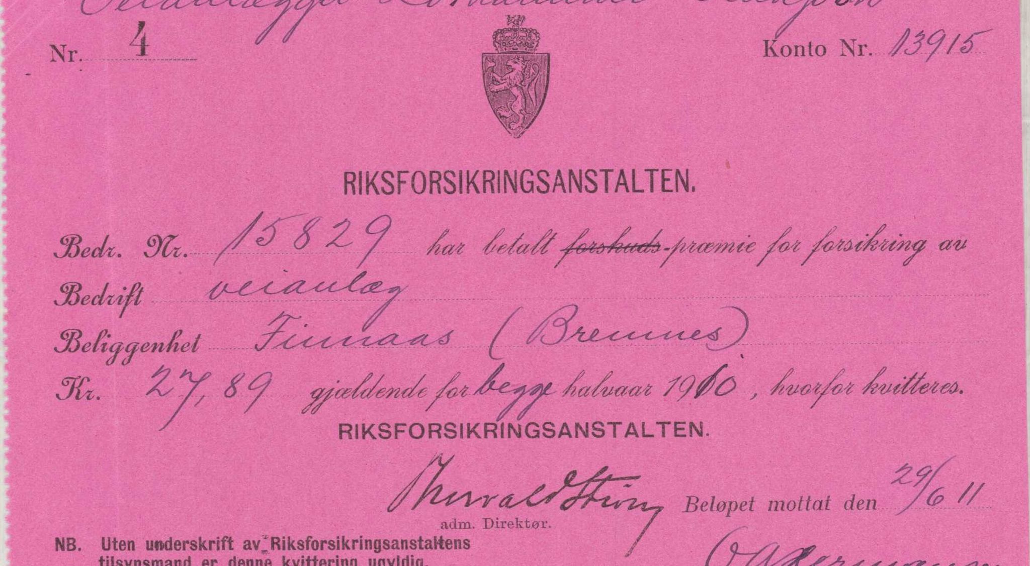 Finnaas kommune. Formannskapet, IKAH/1218a-021/E/Ea/L0001/0003: Rekneskap for veganlegg / Rekneskap for veganlegget Laurhammer - Olakjødn, 1909-1911, s. 71