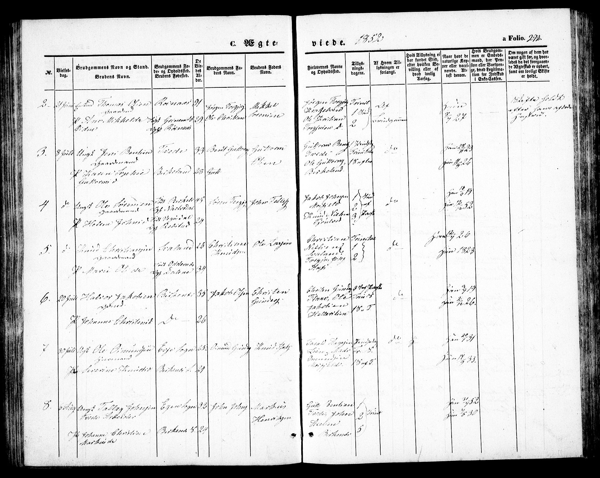 Birkenes sokneprestkontor, SAK/1111-0004/F/Fb/L0002: Klokkerbok nr. B 2, 1849-1876, s. 272