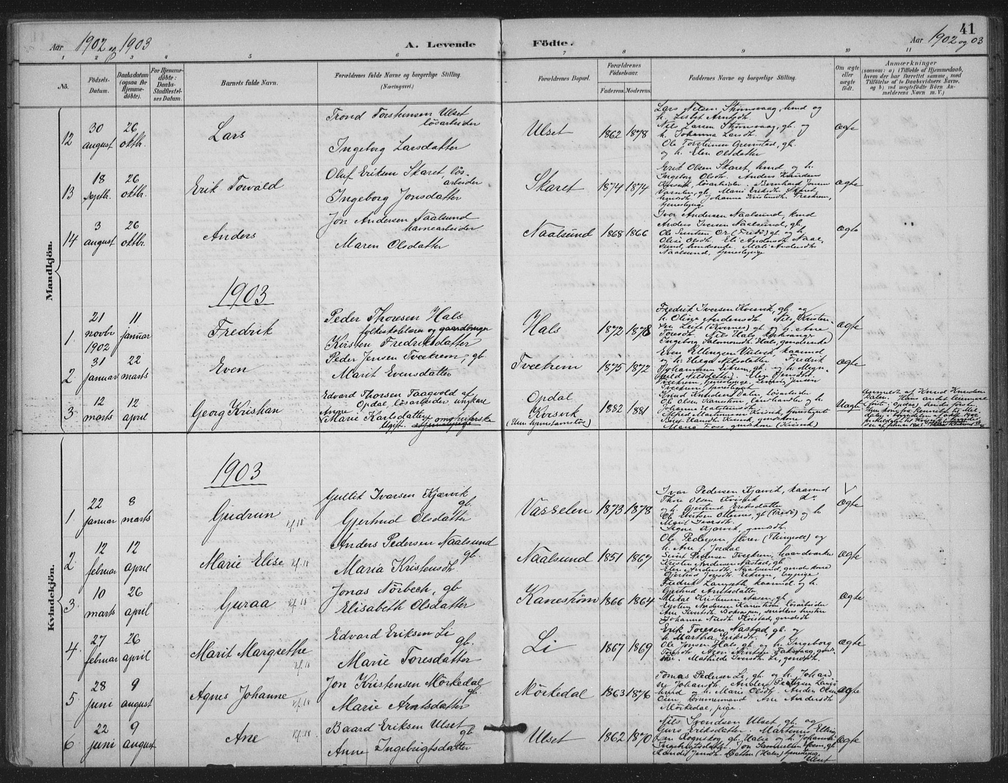 Ministerialprotokoller, klokkerbøker og fødselsregistre - Møre og Romsdal, SAT/A-1454/587/L1000: Ministerialbok nr. 587A02, 1887-1910, s. 41