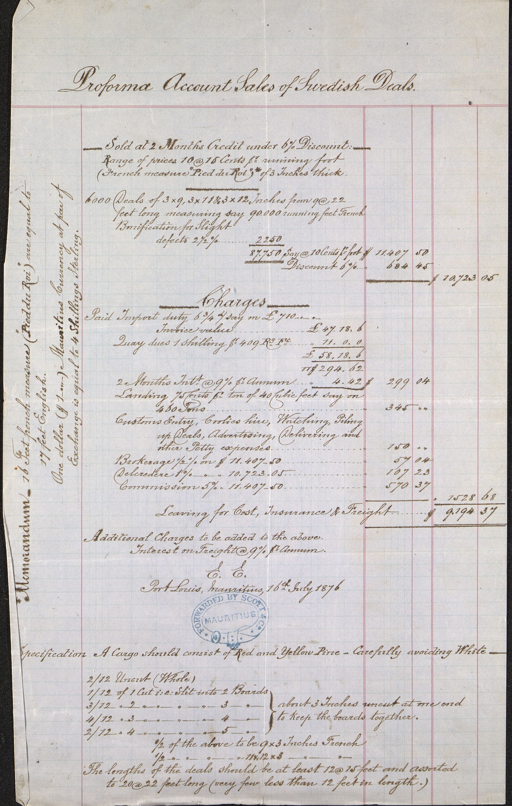 Pa 63 - Østlandske skibsassuranceforening, VEMU/A-1079/G/Ga/L0008/0006: Havaridokumenter / Dagny, 1876