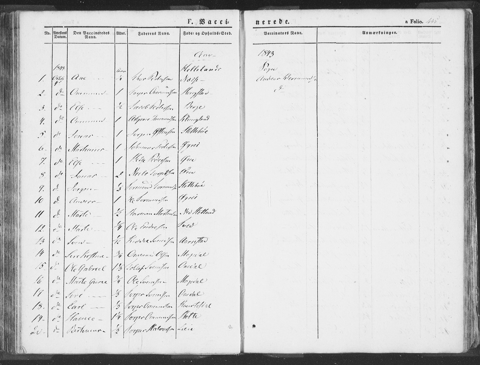 Helleland sokneprestkontor, SAST/A-101810: Ministerialbok nr. A 6.2, 1834-1863, s. 445