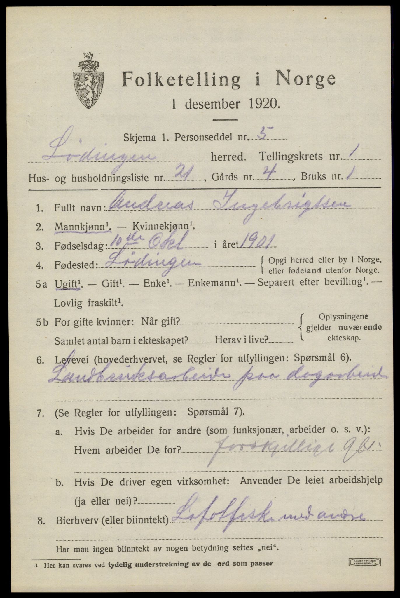 SAT, Folketelling 1920 for 1851 Lødingen herred, 1920, s. 1323