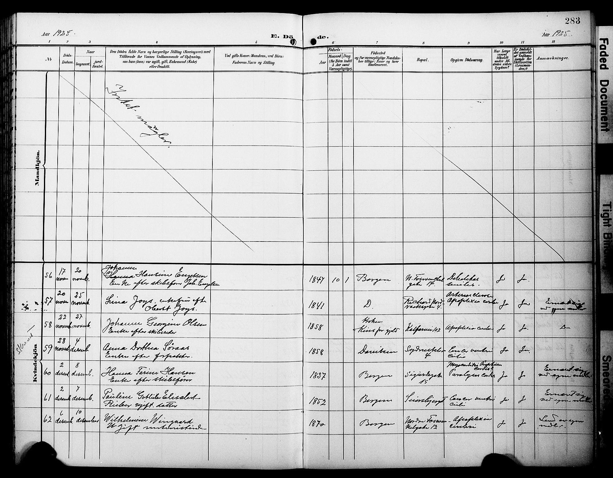 Domkirken sokneprestembete, AV/SAB-A-74801/H/Hab/L0042: Klokkerbok nr. E 6, 1900-1929, s. 283