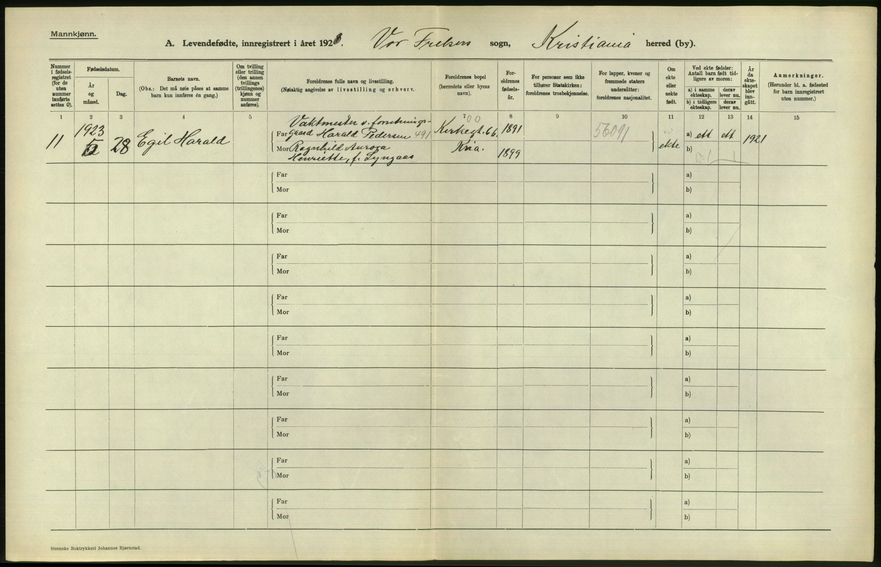 Statistisk sentralbyrå, Sosiodemografiske emner, Befolkning, AV/RA-S-2228/D/Df/Dfc/Dfcc/L0006: Kristiania: Levendefødte menn og kvinner., 1923, s. 784