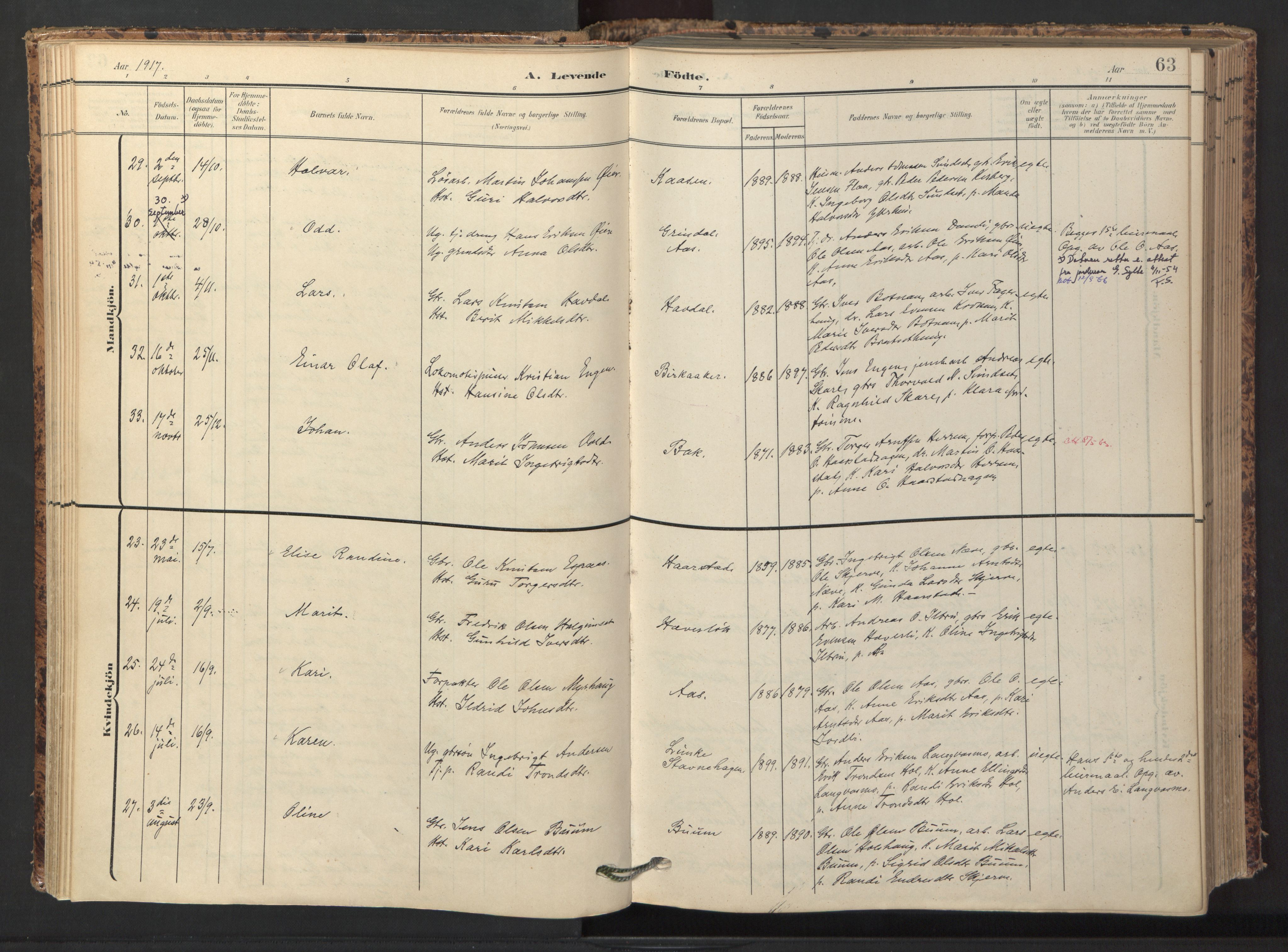 Ministerialprotokoller, klokkerbøker og fødselsregistre - Sør-Trøndelag, AV/SAT-A-1456/674/L0873: Ministerialbok nr. 674A05, 1908-1923, s. 63