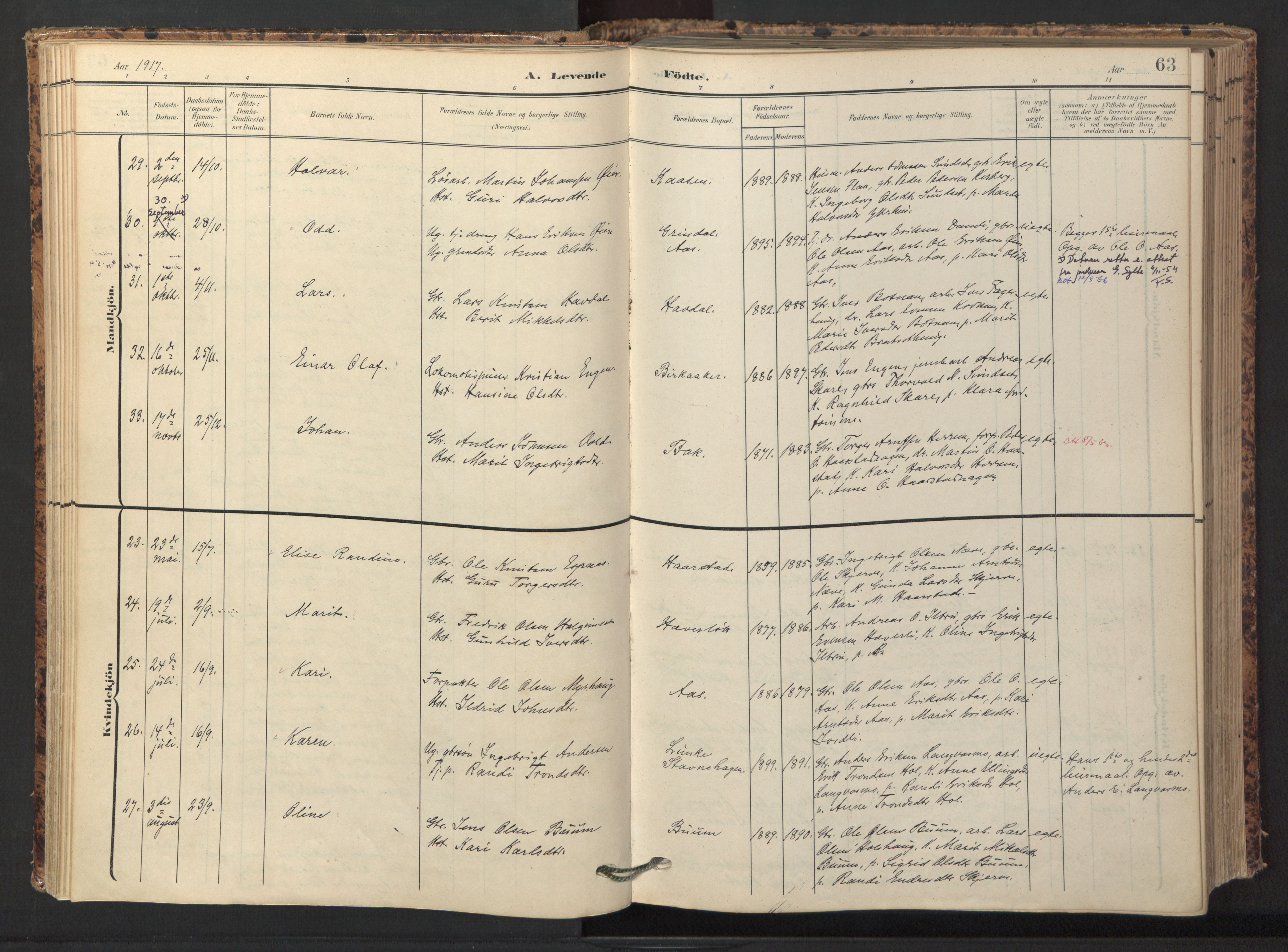 Ministerialprotokoller, klokkerbøker og fødselsregistre - Sør-Trøndelag, SAT/A-1456/674/L0873: Ministerialbok nr. 674A05, 1908-1923, s. 63