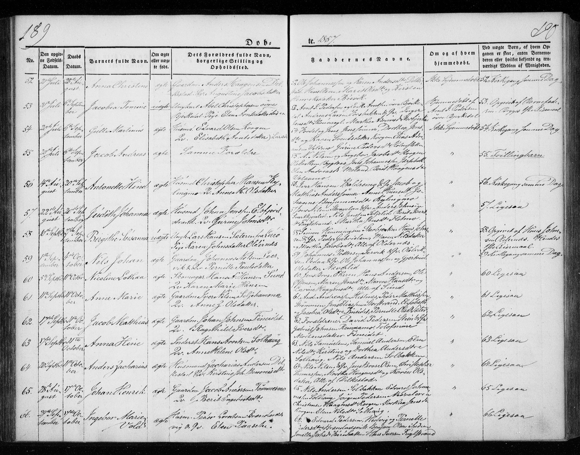 Ministerialprotokoller, klokkerbøker og fødselsregistre - Nordland, AV/SAT-A-1459/825/L0355: Ministerialbok nr. 825A09, 1842-1863, s. 189-190