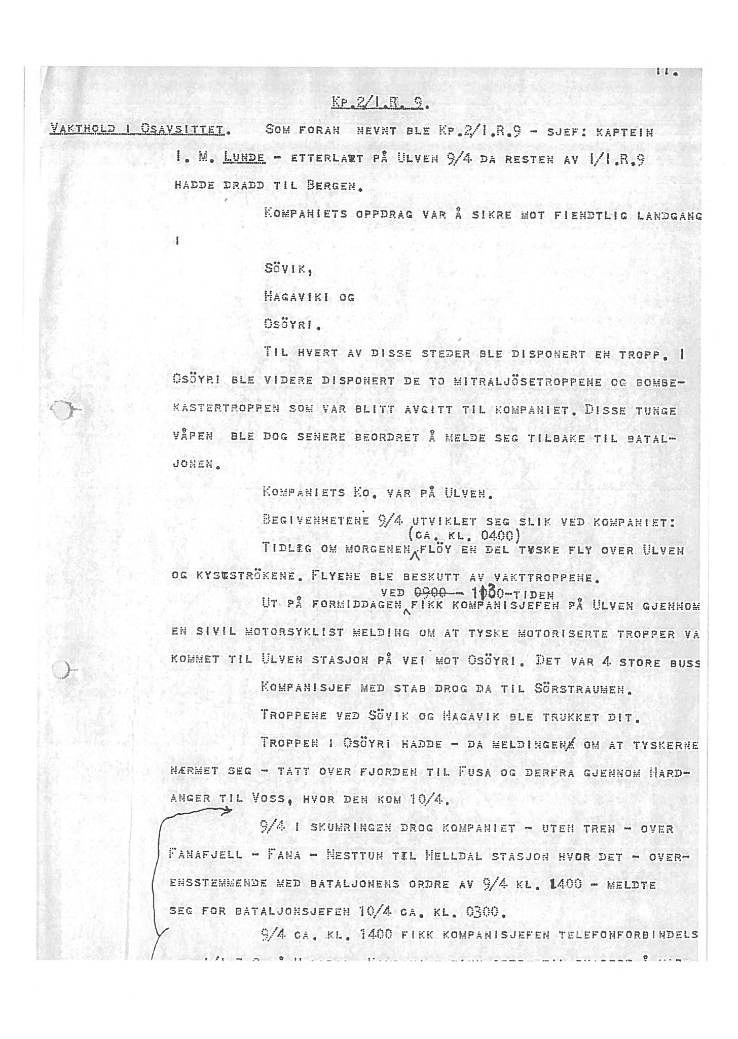 Oberst Sverre Blom - manuskript til krigshistorie, SAB/-/F/L0001: Manuskript "Krigens historie - operasjonene til lands på Vestlandet 1940" av oberst Sverre Blom, 1940, s. 11