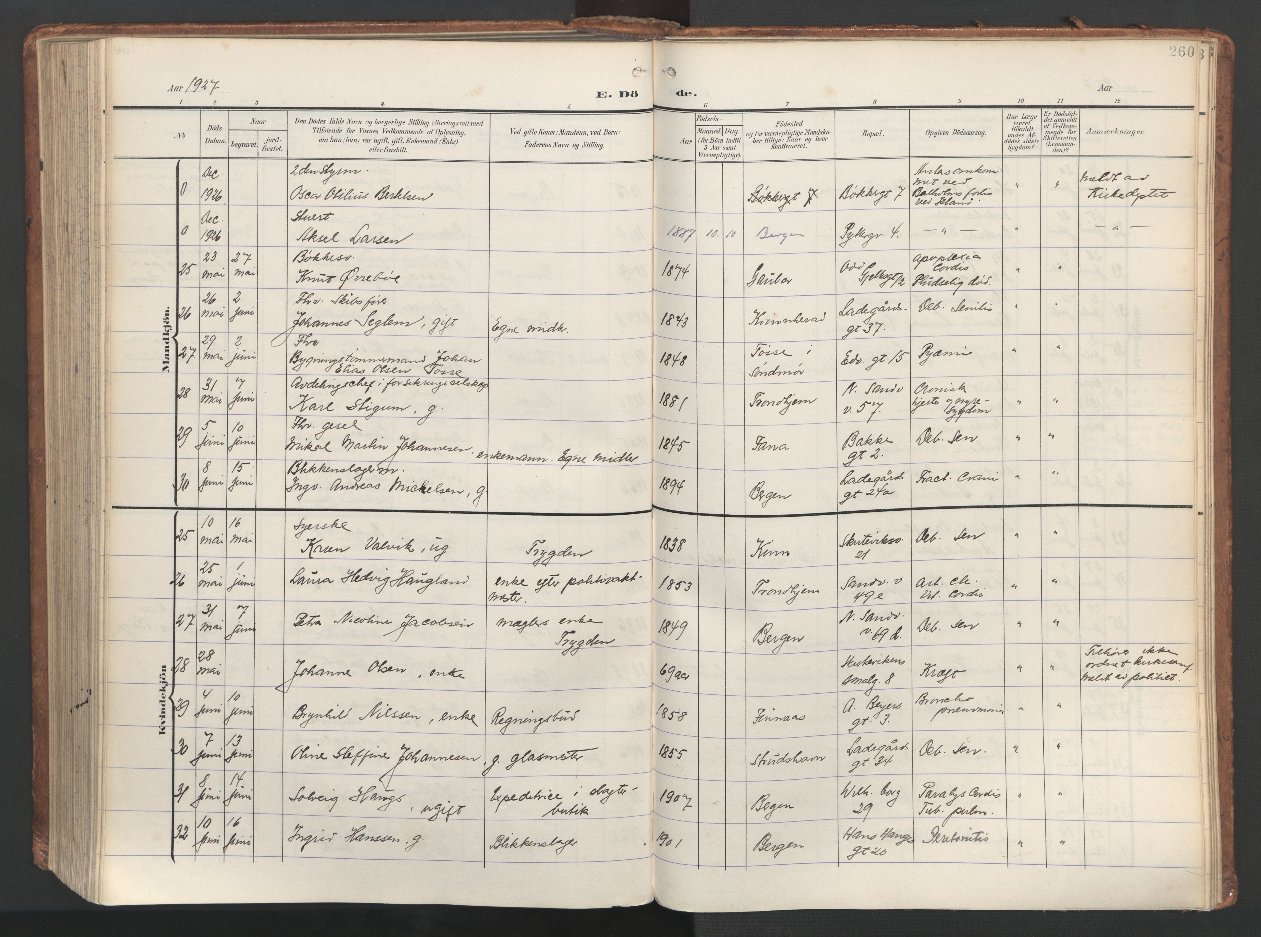 Sandviken Sokneprestembete, AV/SAB-A-77601/H/Ha/L0019: Ministerialbok nr. E 2, 1905-1933, s. 260