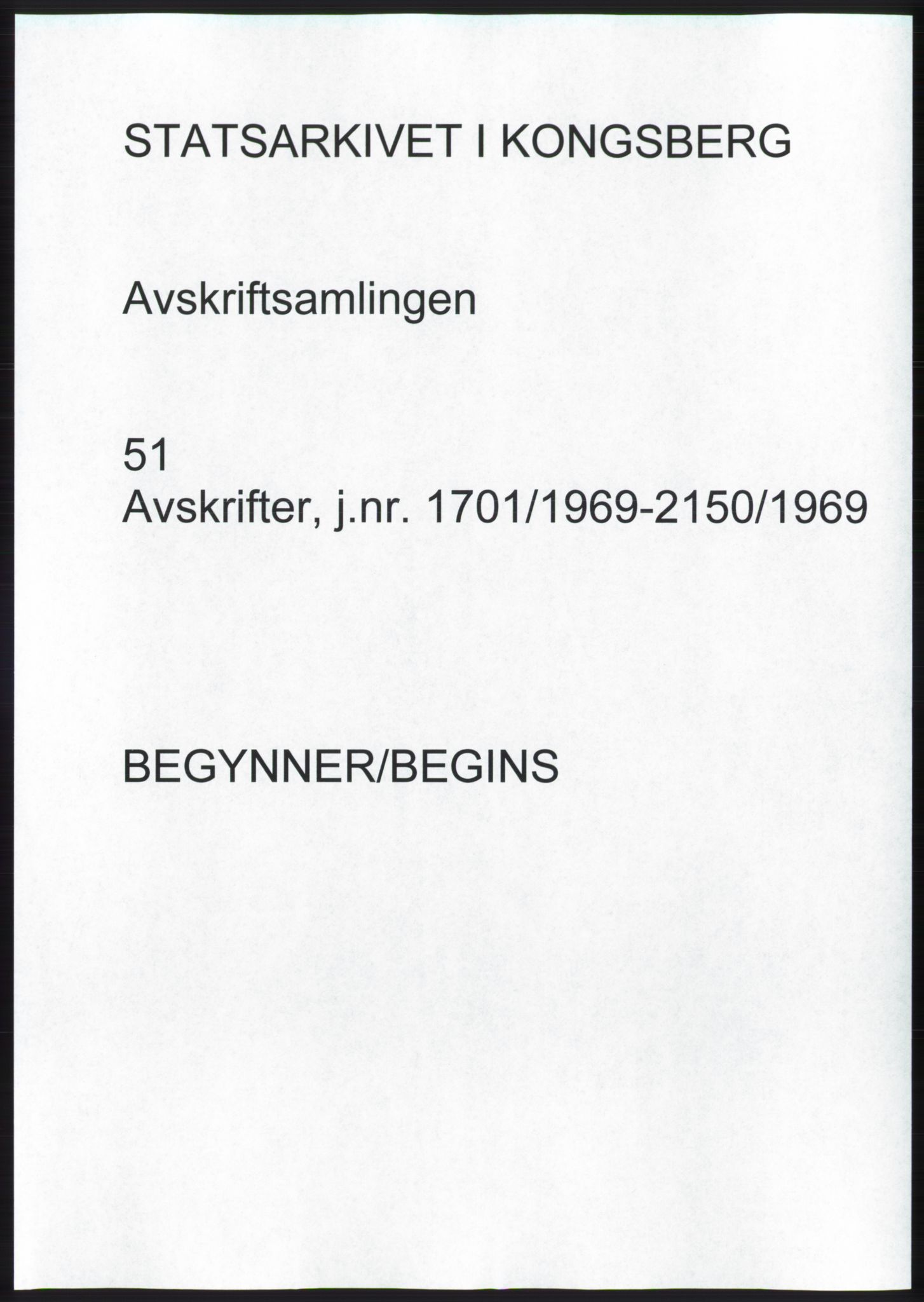 Statsarkivet i Kongsberg, SAKO/A-0001, 1969, s. 1