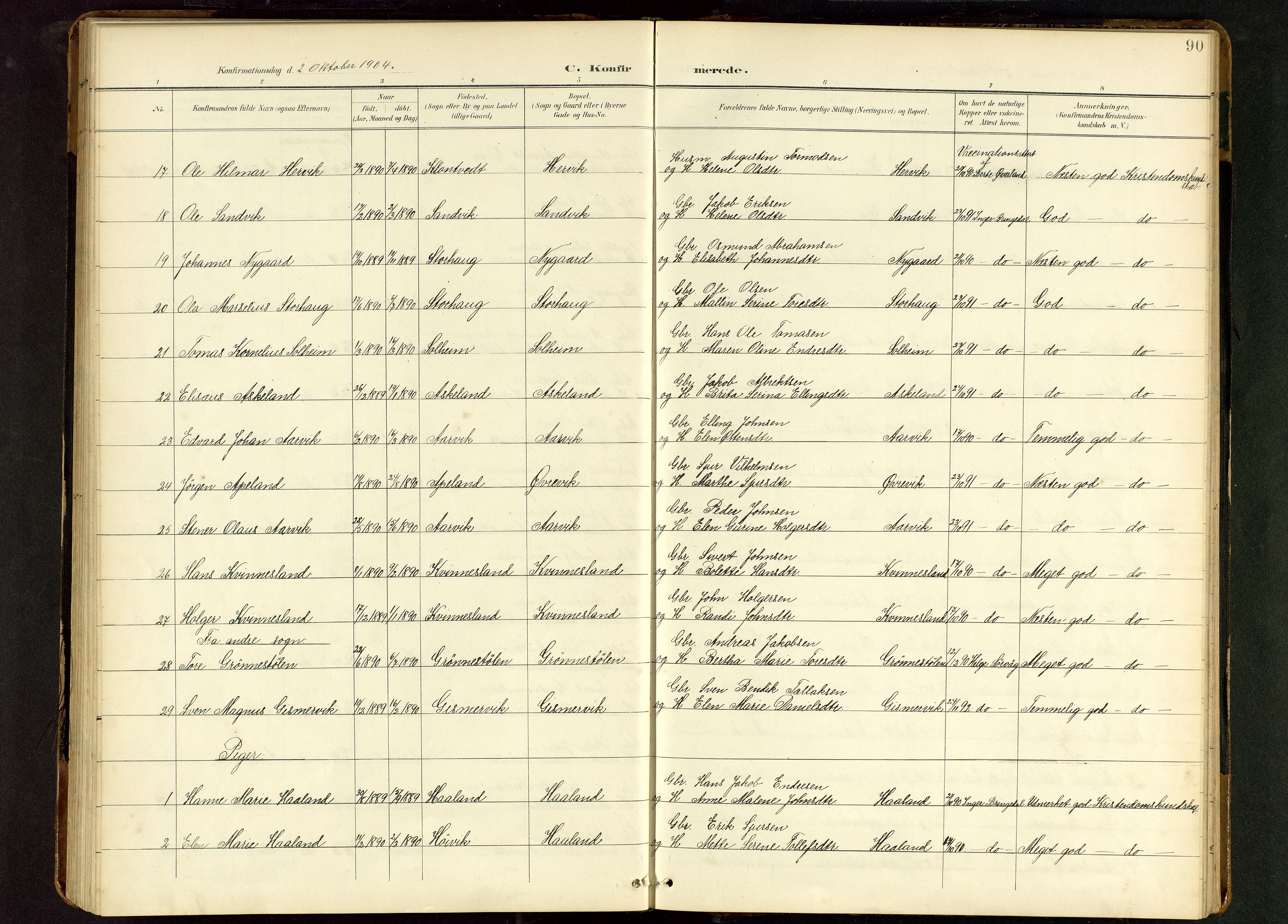 Tysvær sokneprestkontor, AV/SAST-A -101864/H/Ha/Hab/L0010: Klokkerbok nr. B 10, 1897-1912, s. 90