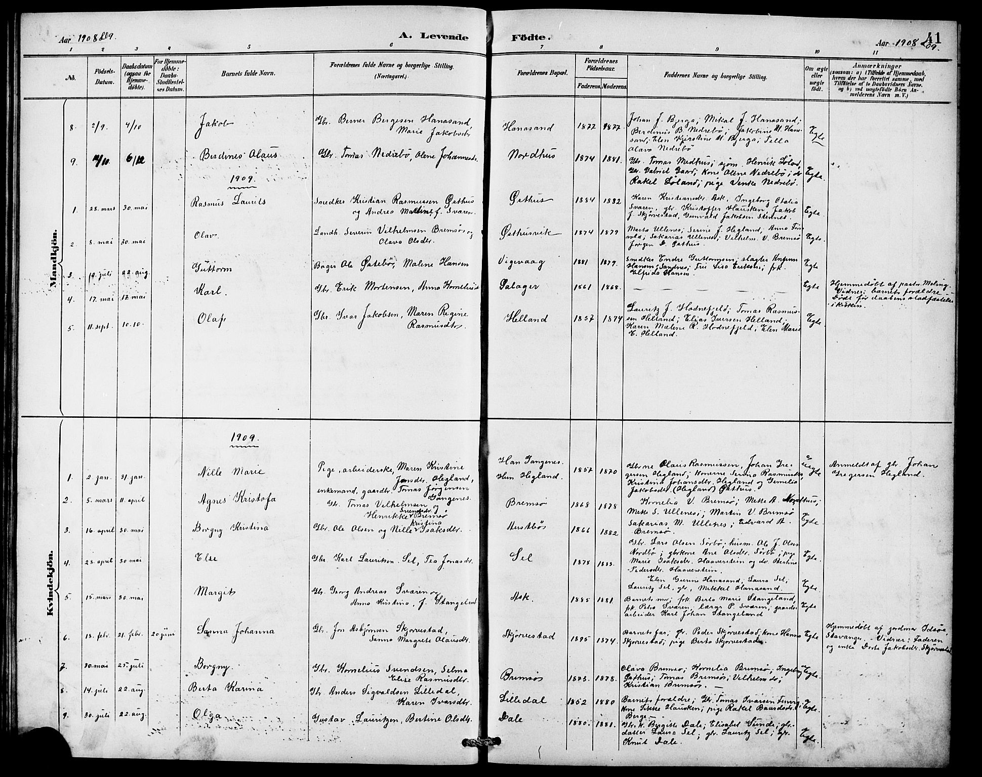 Rennesøy sokneprestkontor, AV/SAST-A -101827/H/Ha/Hab/L0010: Klokkerbok nr. B 9, 1890-1918, s. 41