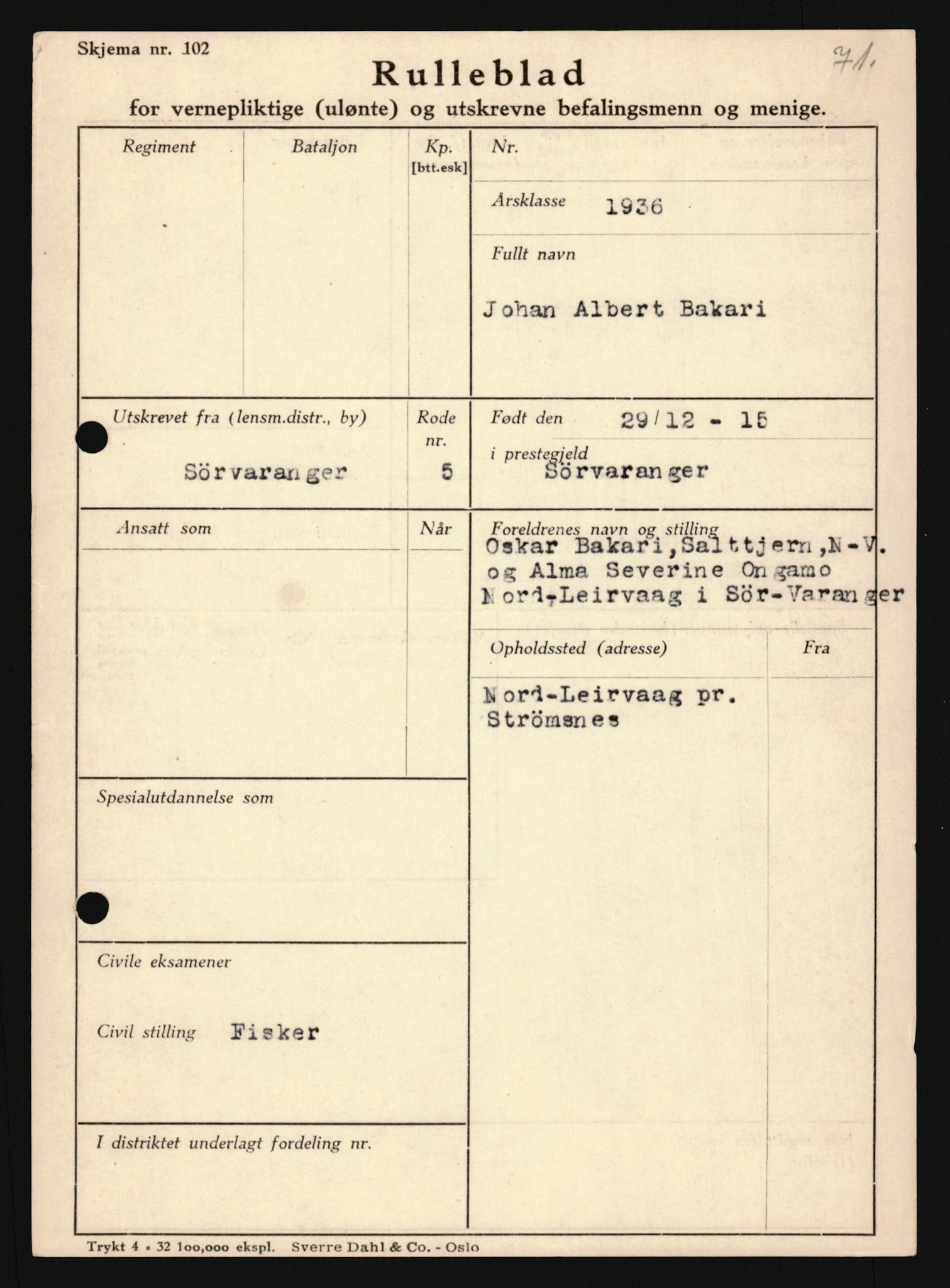 Forsvaret, Troms infanteriregiment nr. 16, AV/RA-RAFA-3146/P/Pa/L0020: Rulleblad for regimentets menige mannskaper, årsklasse 1936, 1936, s. 97