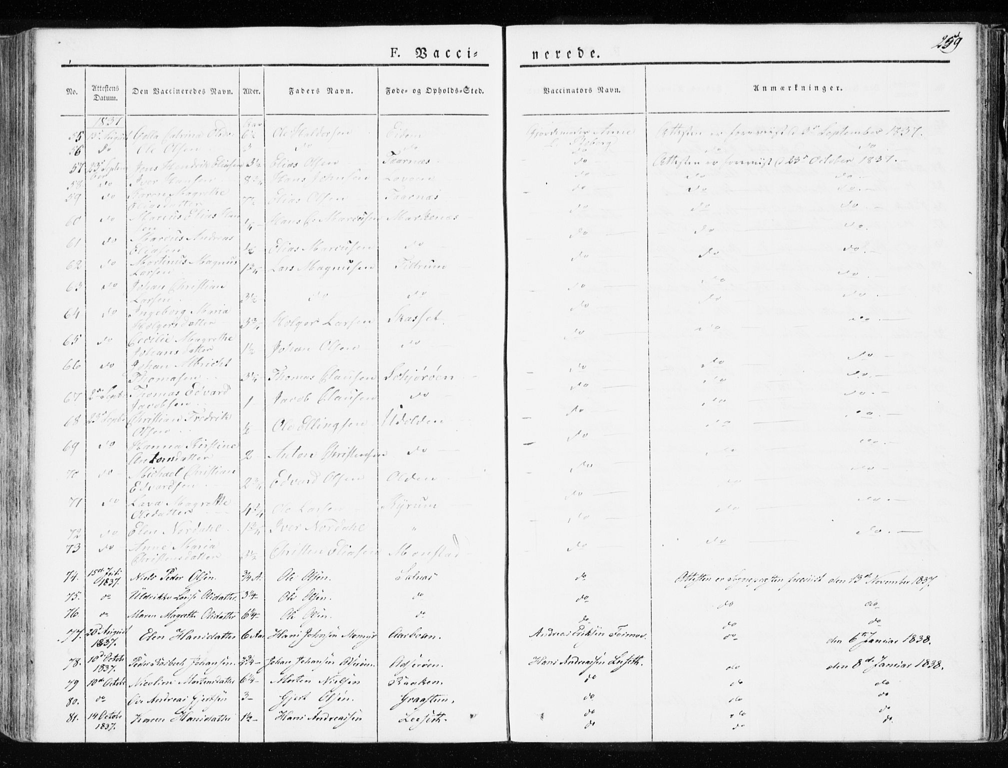 Ministerialprotokoller, klokkerbøker og fødselsregistre - Sør-Trøndelag, SAT/A-1456/655/L0676: Ministerialbok nr. 655A05, 1830-1847, s. 259