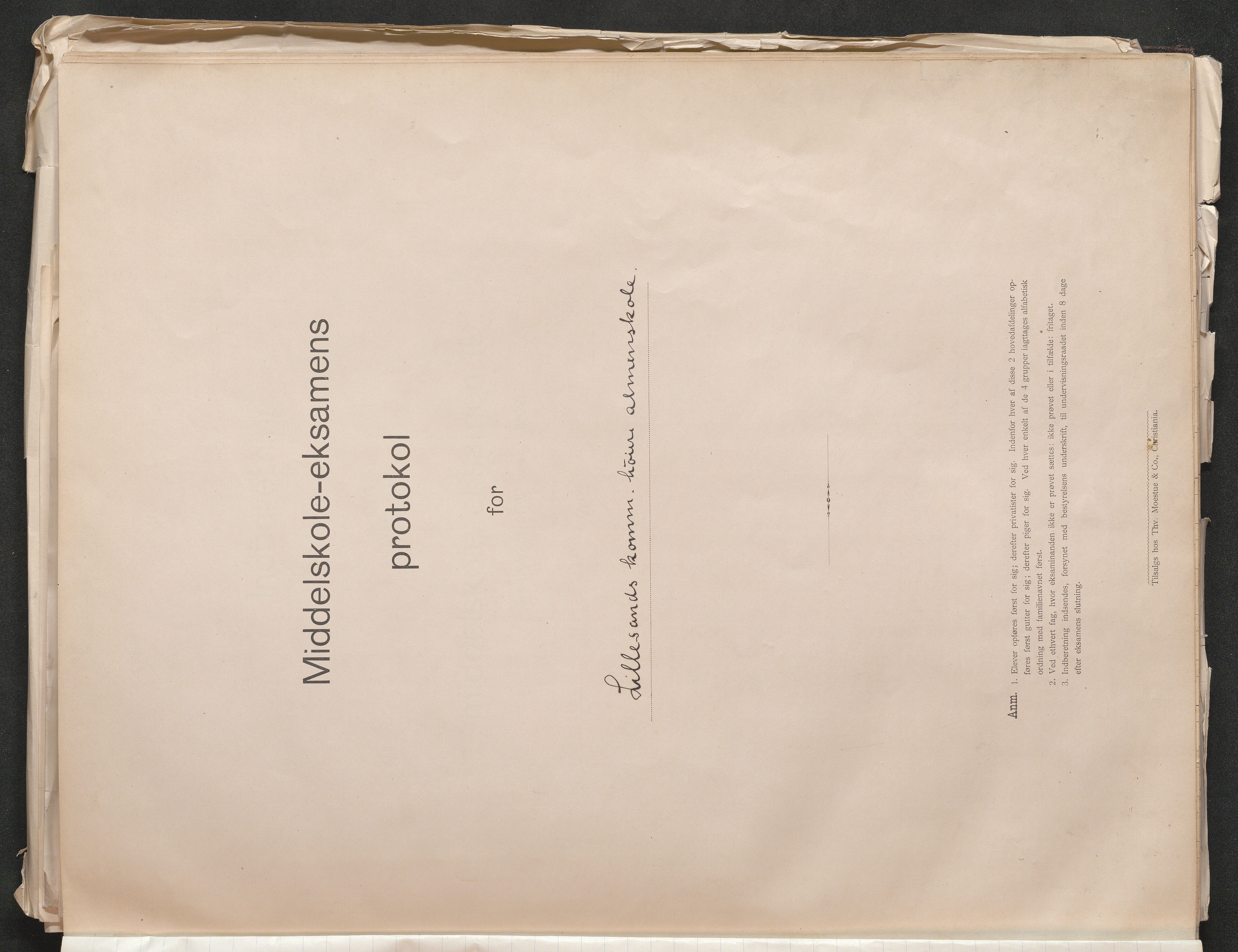 Lillesand kommune, AAKS/KA0926-PK/2/03/L0024: Lillesand Communale Middelskole - Eksamensprotokoll for Middelskolen, 1903-1939