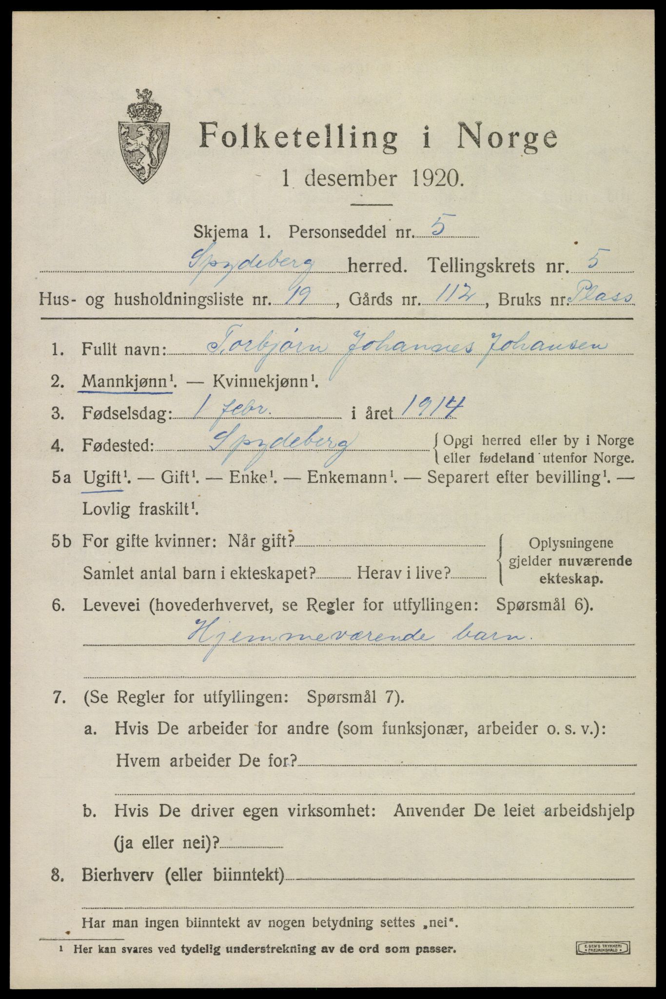 SAO, Folketelling 1920 for 0123 Spydeberg herred, 1920, s. 6355
