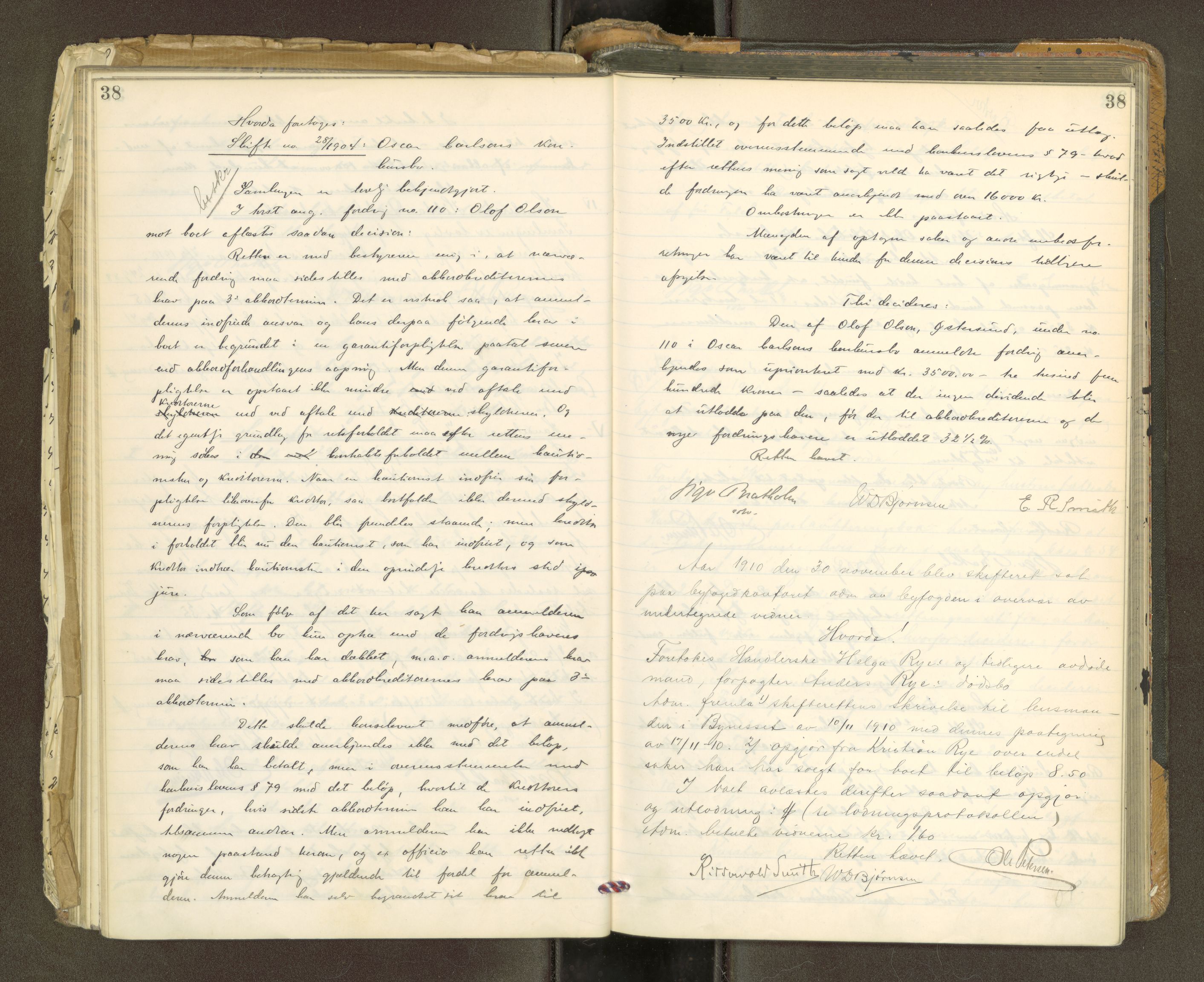 Trondheim byfogd, AV/SAT-A-0003/1/3/3B/L0018: Skiftebehandlingsprotokoll - 14/11-30/1. (u/ register) U, 1908-1914, s. 38
